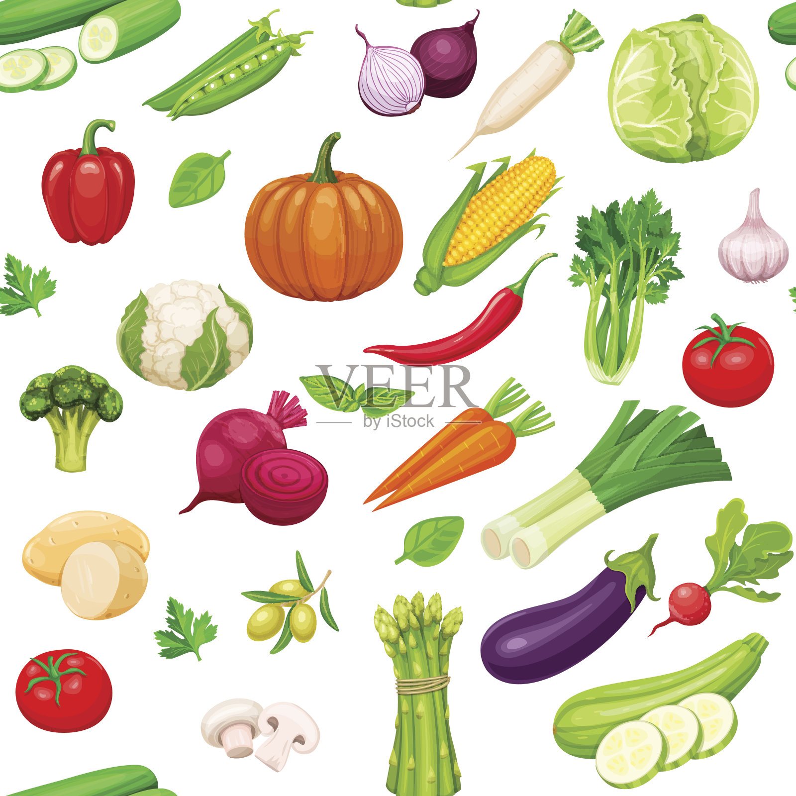蔬菜无缝模式插画图片素材