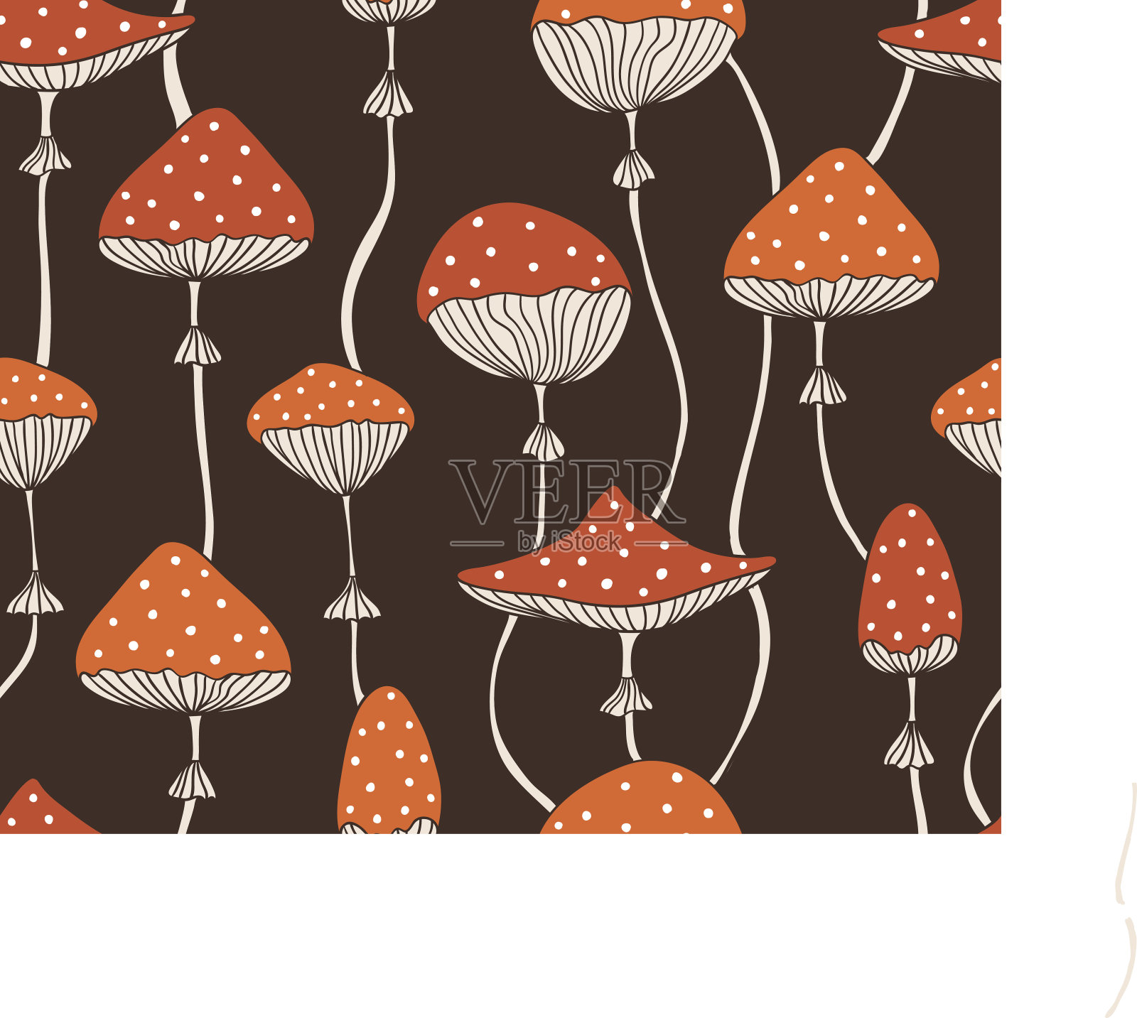 可爱的红色伞菇无缝图案。涂鸦风格的墙纸或织物设计。插画图片素材