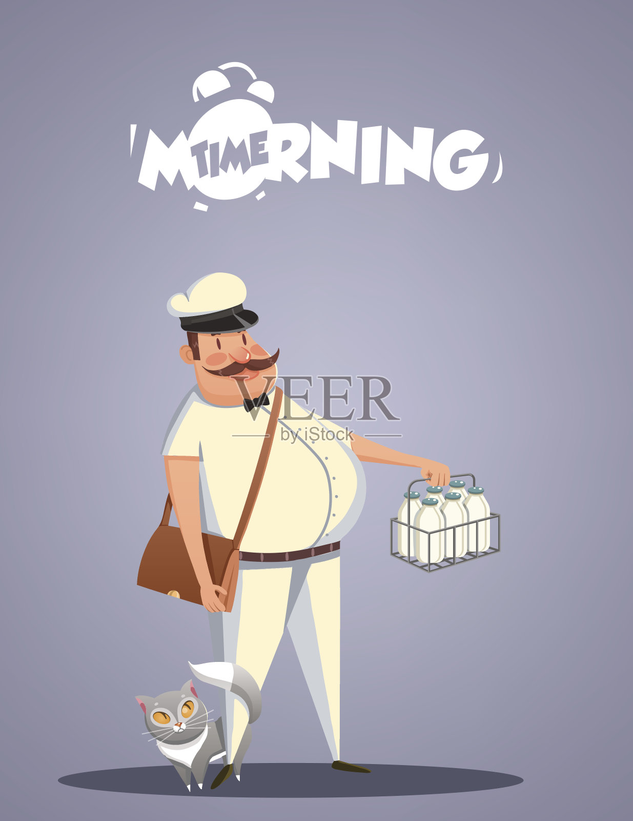 每天早上的生活。送奶工和猫插画图片素材