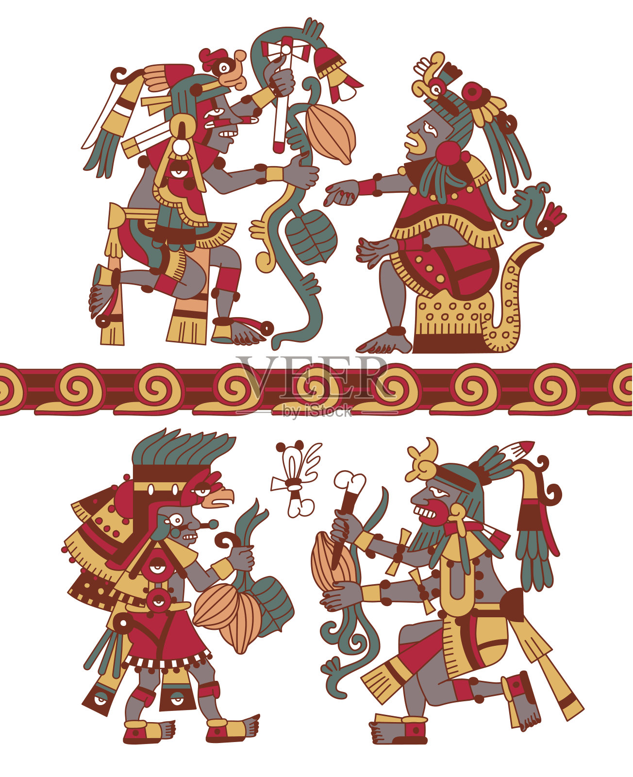 阿兹特克图案的可可树，玛雅人，豆类和装饰博插画图片素材