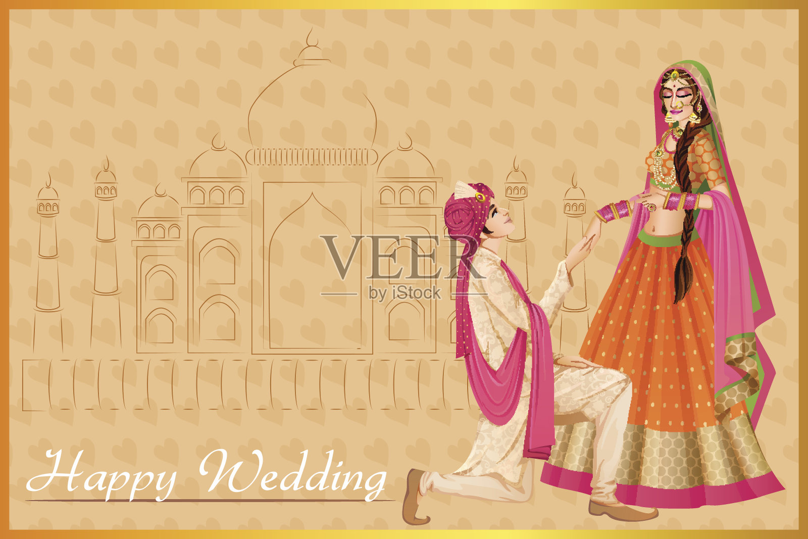 印度男子在婚礼上向女子求婚插画图片素材
