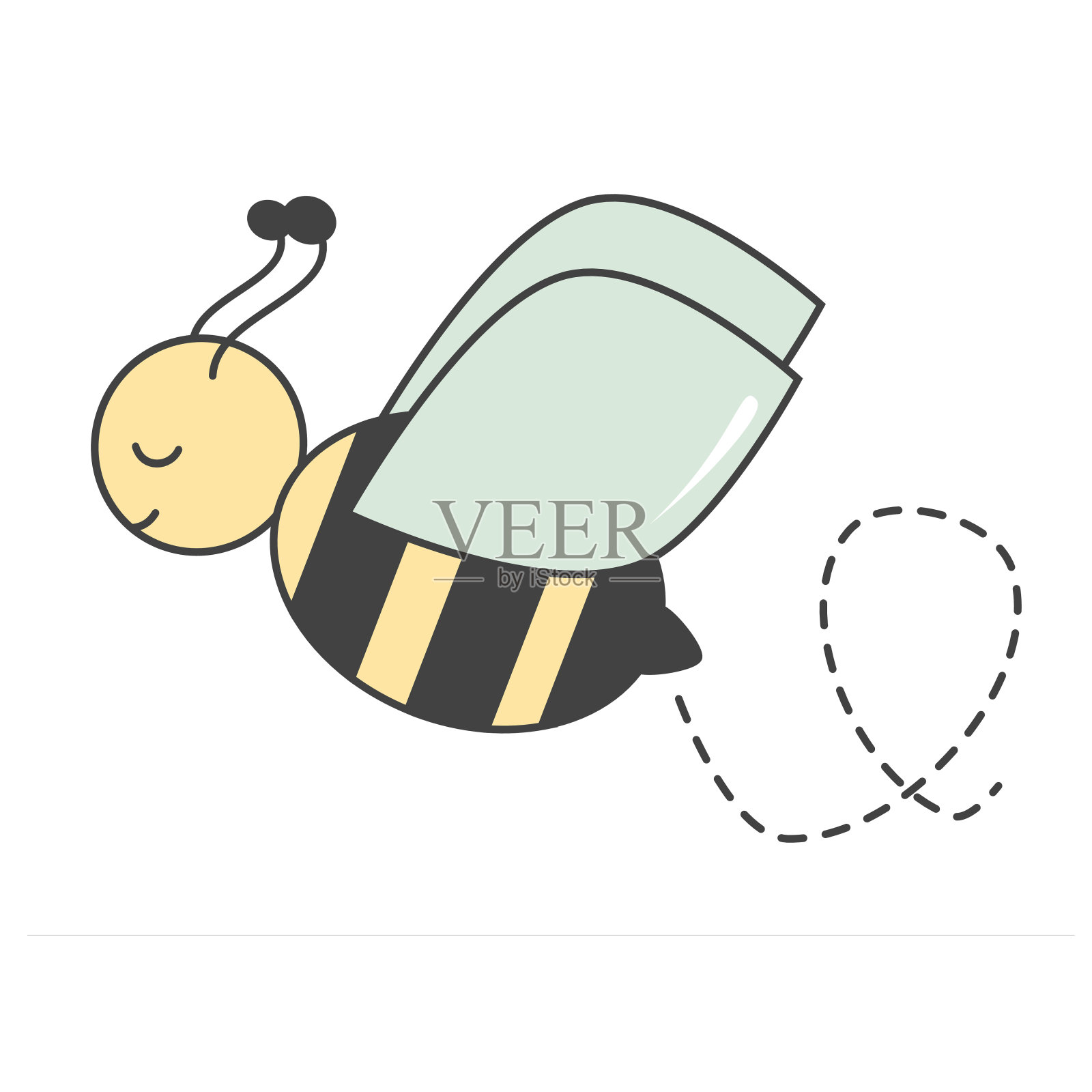 可爱的卡通蜜蜂飞行快乐。矢量插图孤立在白色背景插画图片素材