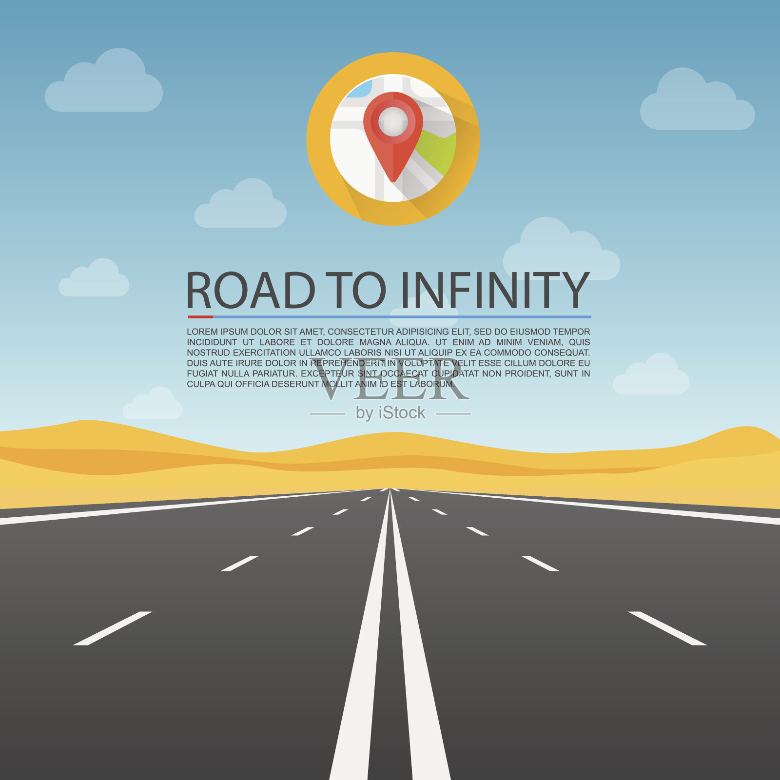 道路无限高速公路，道路在沙漠，矢量插图，道路背景。插画图片素材
