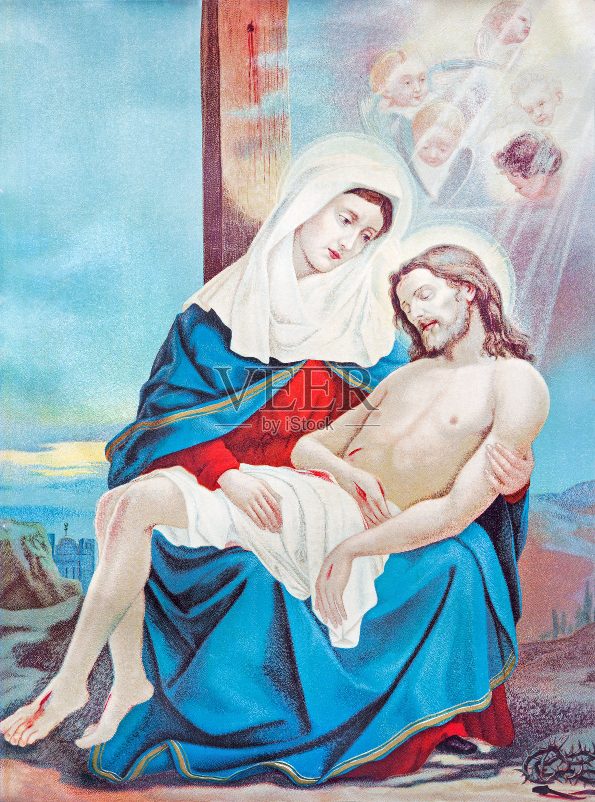 塞贝克勒比-典型的天主教圣母怜子像插画图片素材