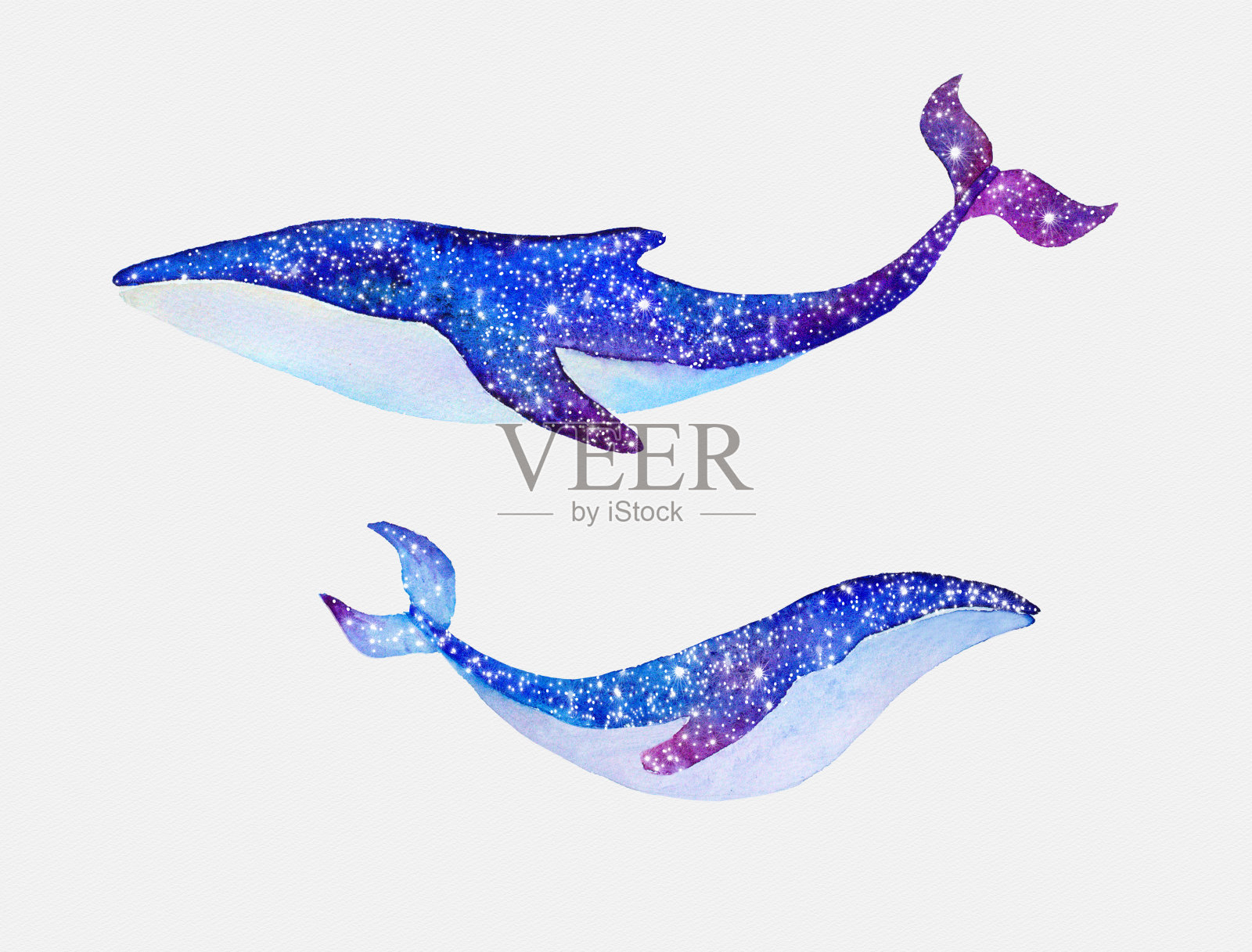 水彩鲸鱼与星星的天空设计元素图片