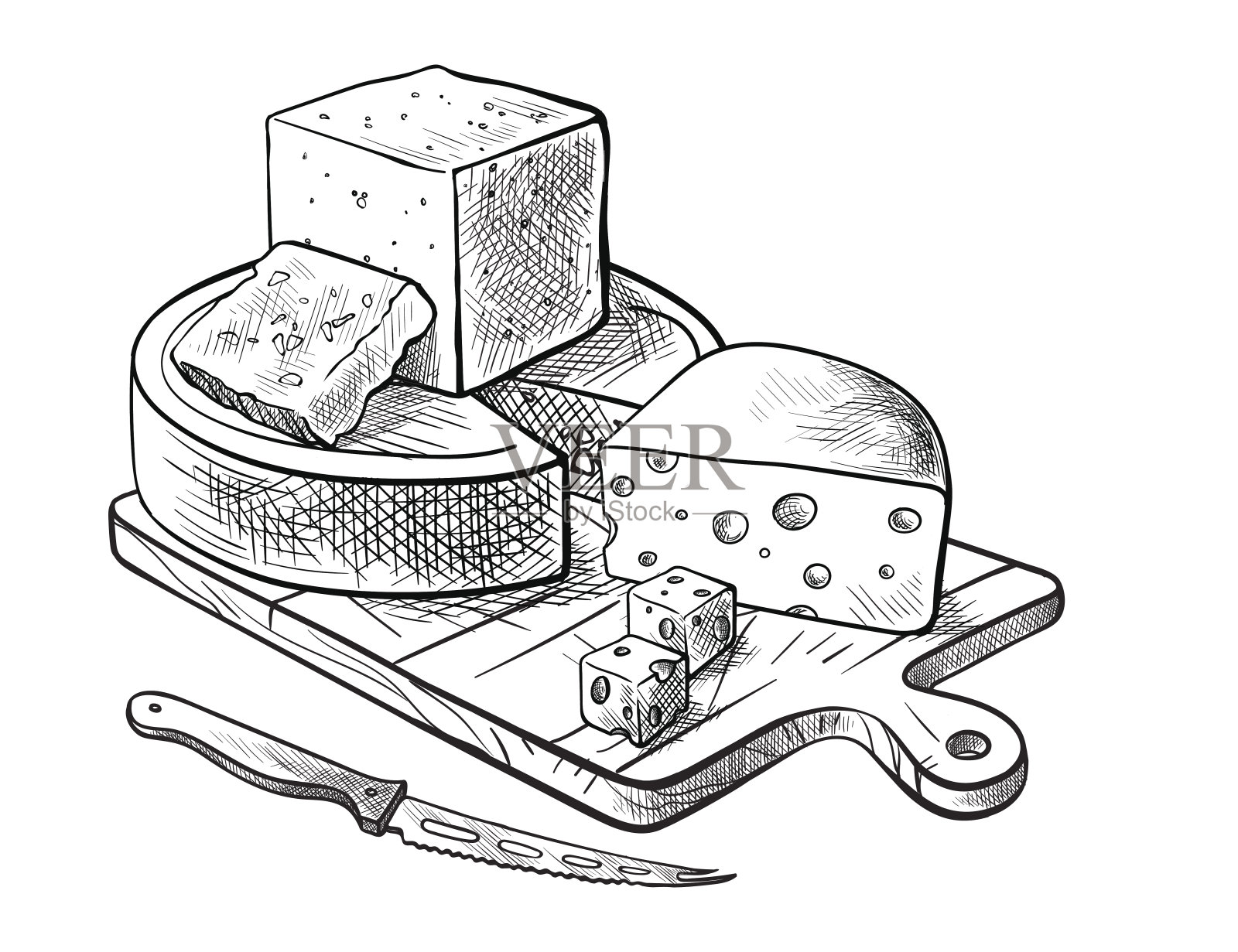 制作各类奶酪的矢量速写集插画图片素材