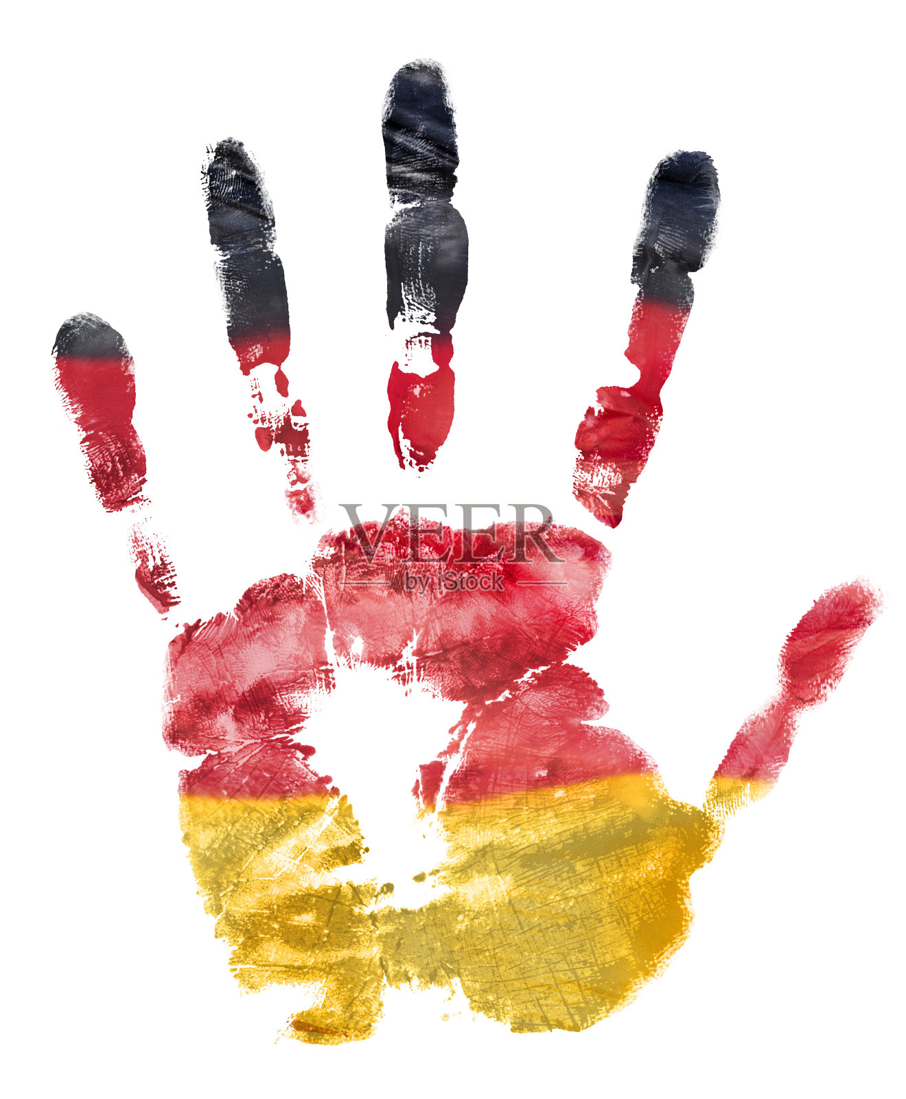 左手的印记是德国国旗的颜色，用水粉画的照片摄影图片