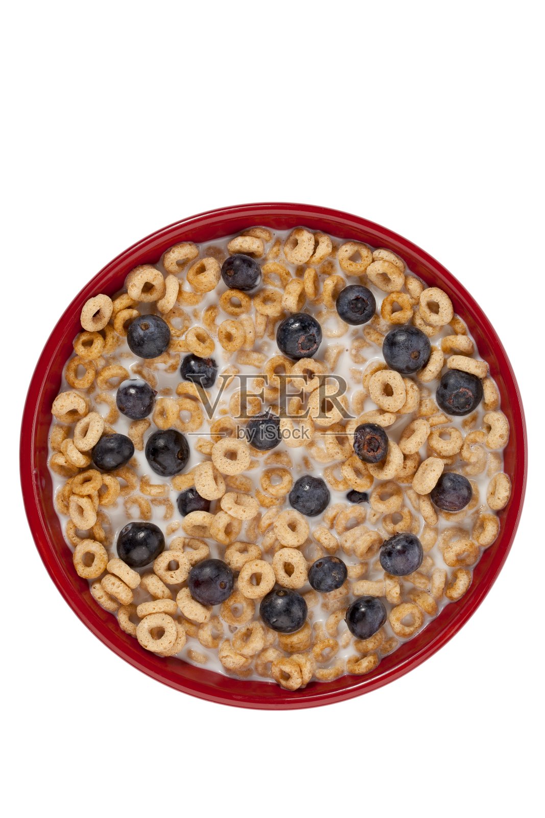 麦片和蓝莓放在一个红色的碗里照片摄影图片