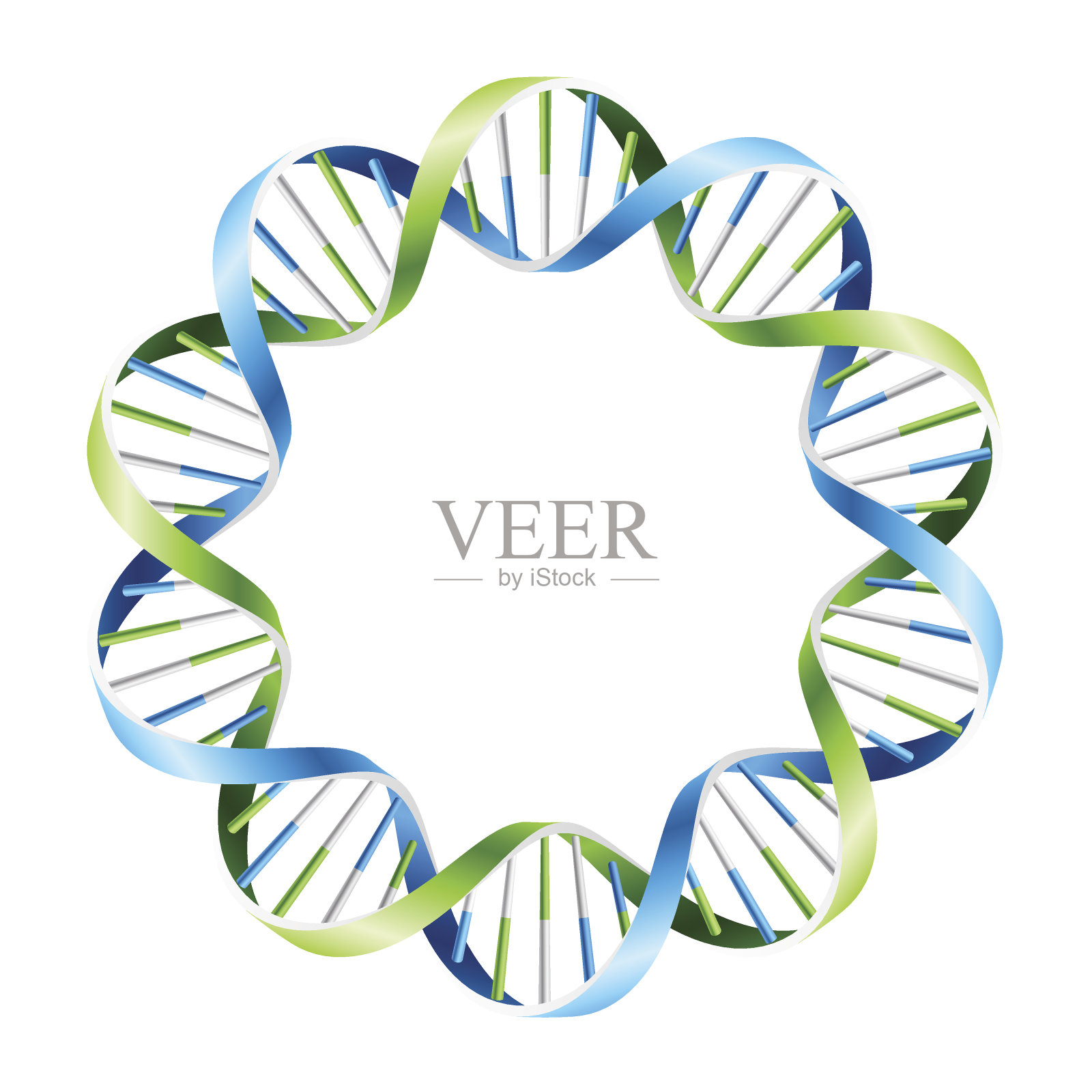 蓝色和绿色的DNA链花环插画图片素材