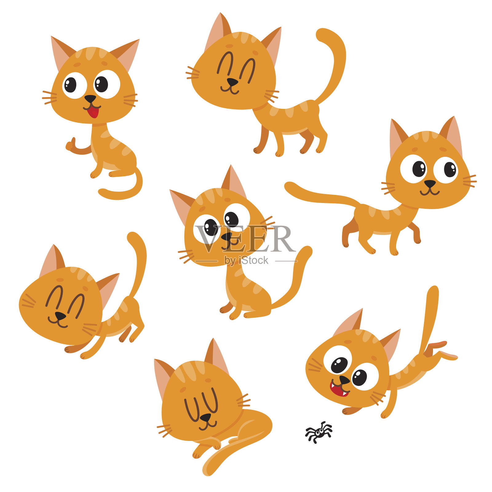 可爱而有趣的红猫角色表现出不同的情绪插画图片素材