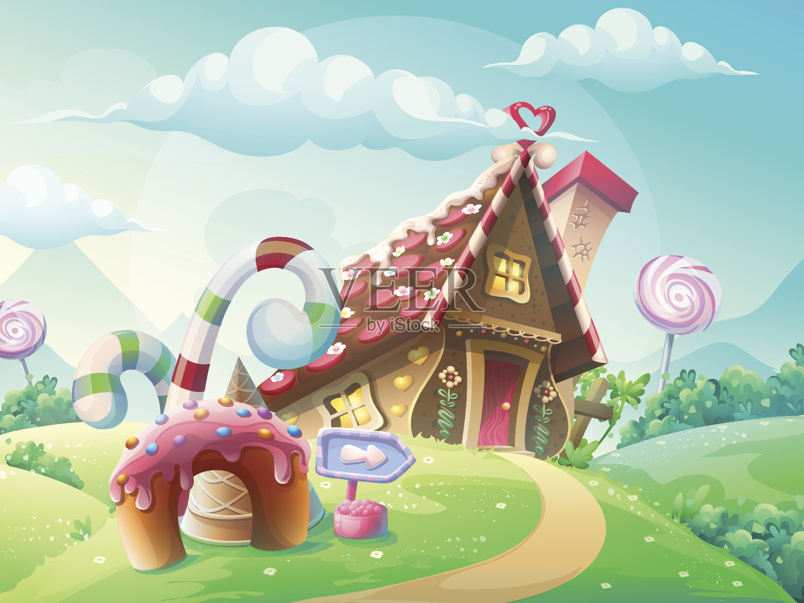 饼干和糖果的甜蜜的房子插画图片素材
