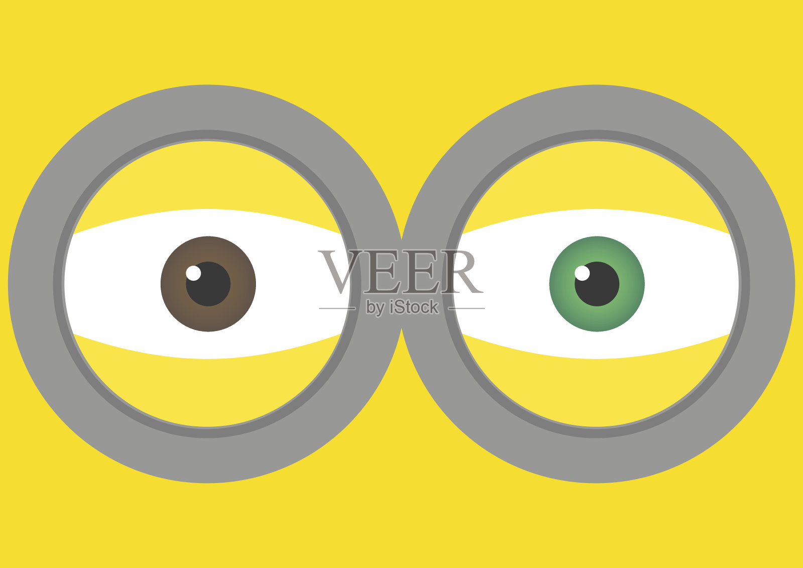 黄色背景上有两只眼睛的护目镜的矢量插图。矢量插图背景设计。插画图片素材
