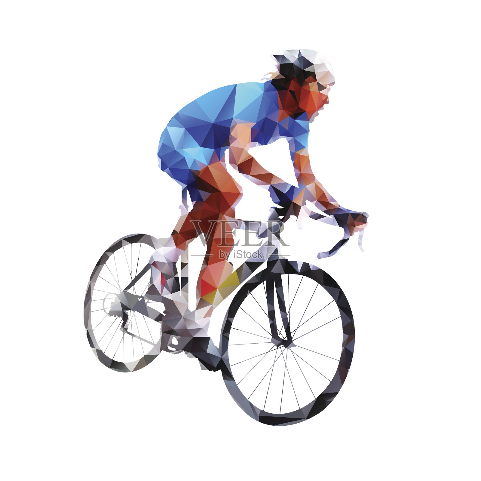 穿着蓝色球衣的低聚自行车手。公路自行车赛设计元素图片