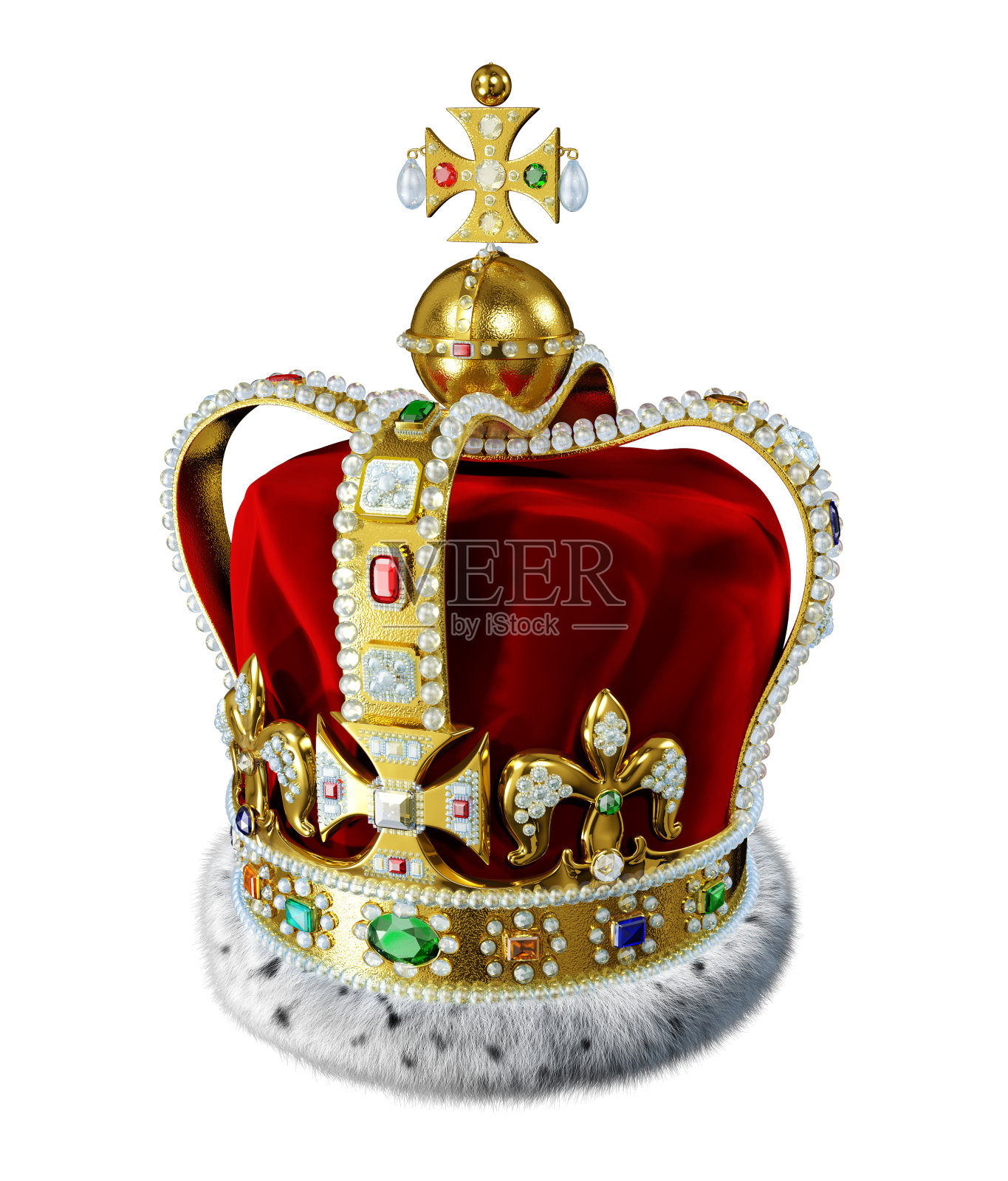 皇家金冠，有许多珠宝和装饰，孤立。照片摄影图片