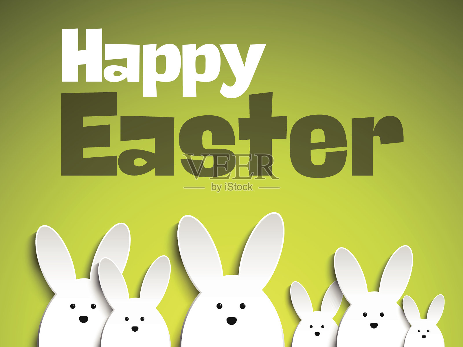 快乐的复活节兔子兔子在绿色的背景设计模板素材