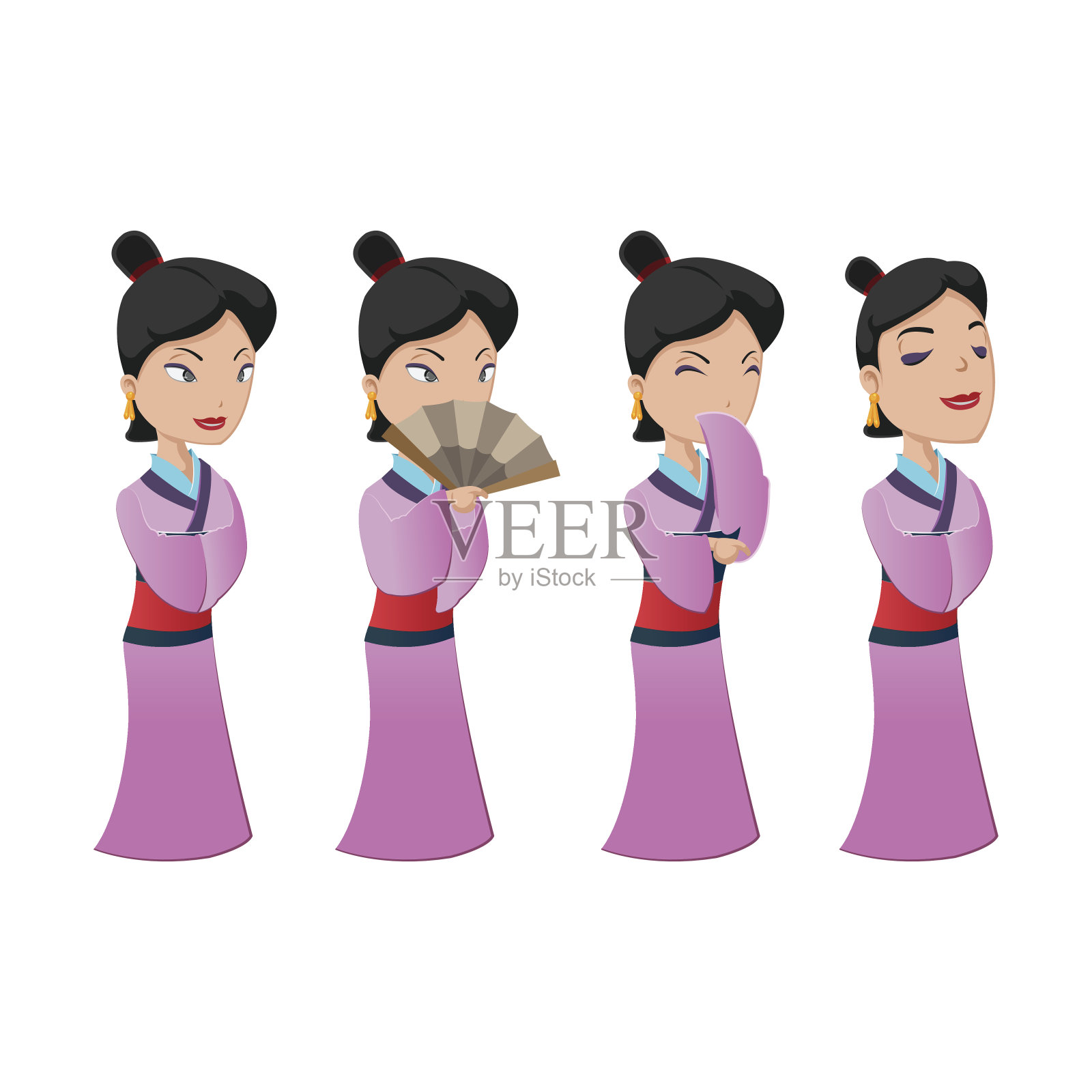 中国女性人物字符集向量插画图片素材