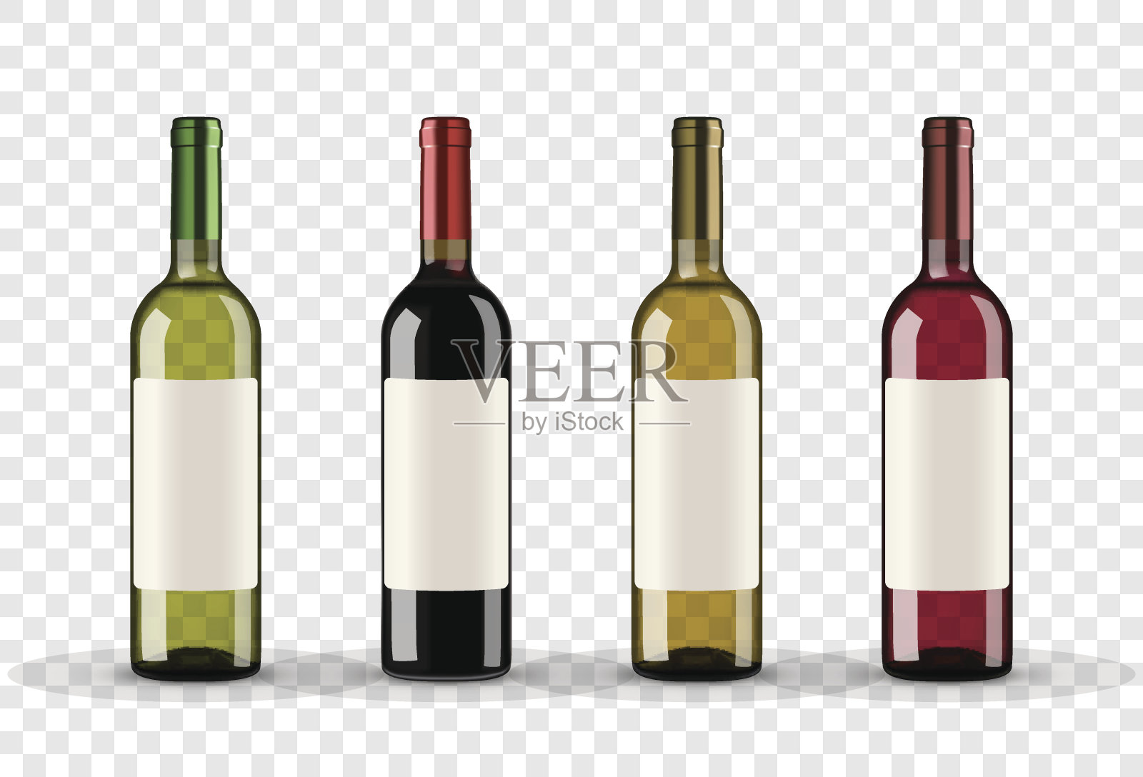 一组葡萄酒瓶孤立在透明的背景设计元素图片