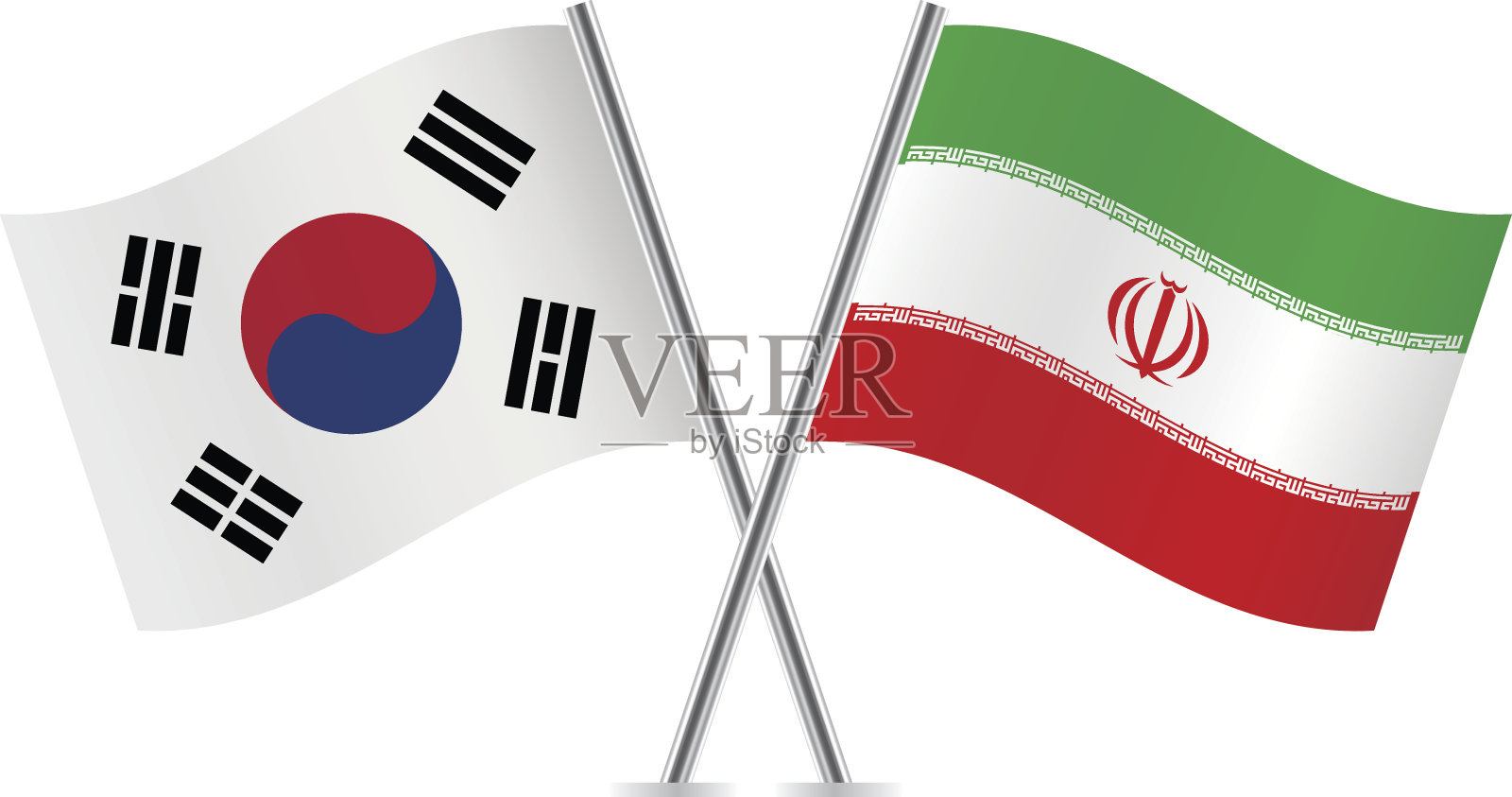 韩国和伊朗国旗。向量。插画图片素材