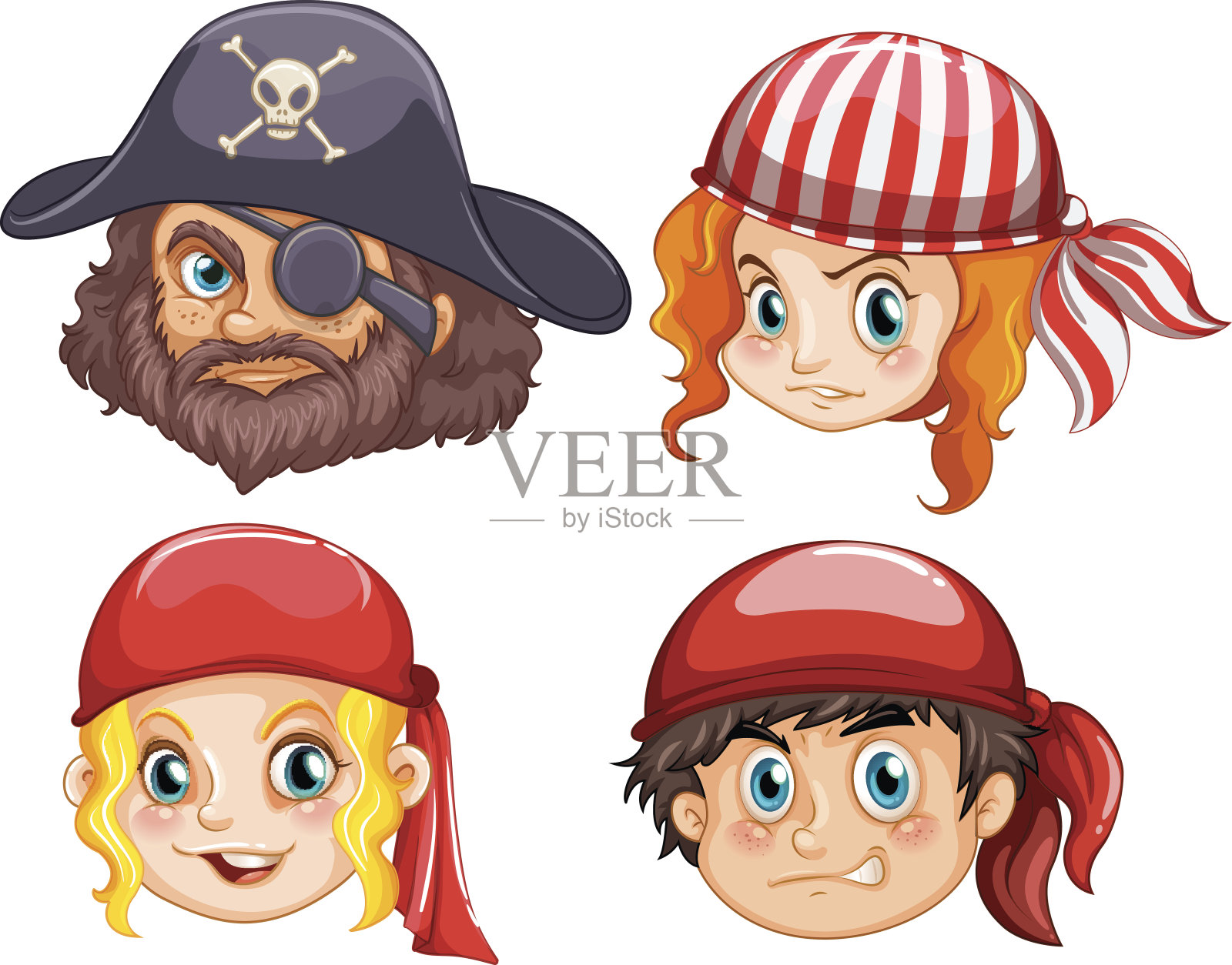 海盗船员的四张脸插画图片素材
