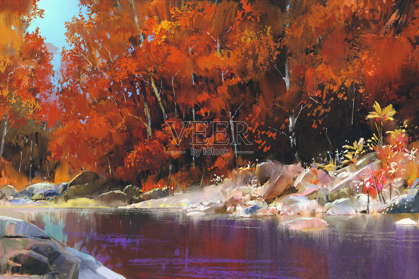 河流在秋天的森林里插画图片素材