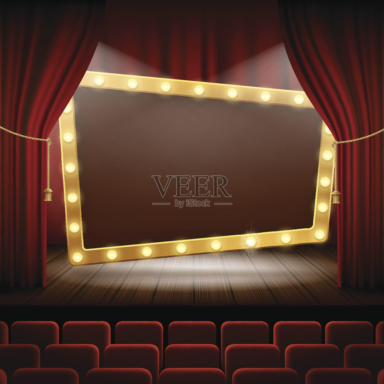 电影院舞台上的带灯泡的横幅。插画图片素材