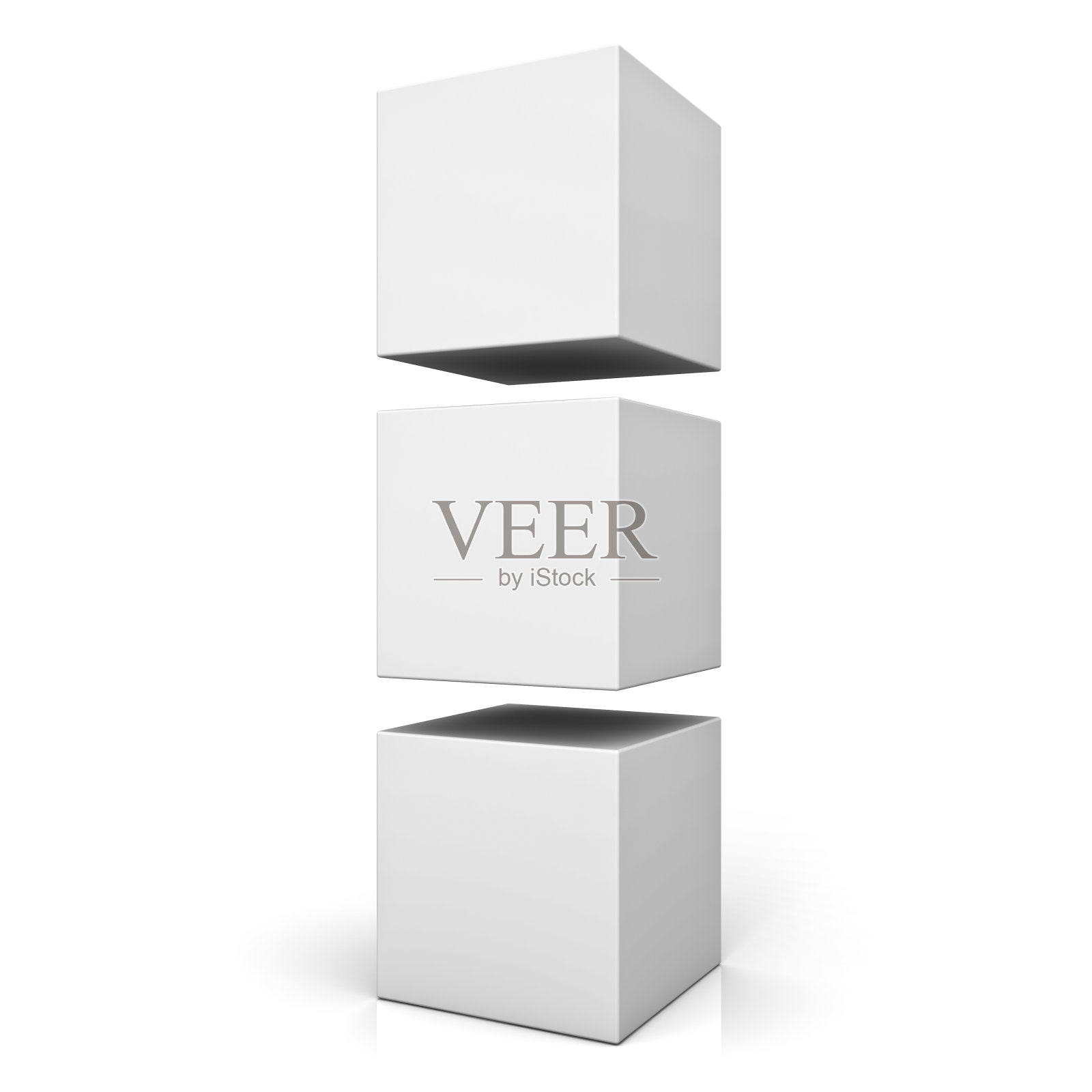 空白的3d盒子或立方体孤立地站在白色背景反射。三维渲染照片摄影图片