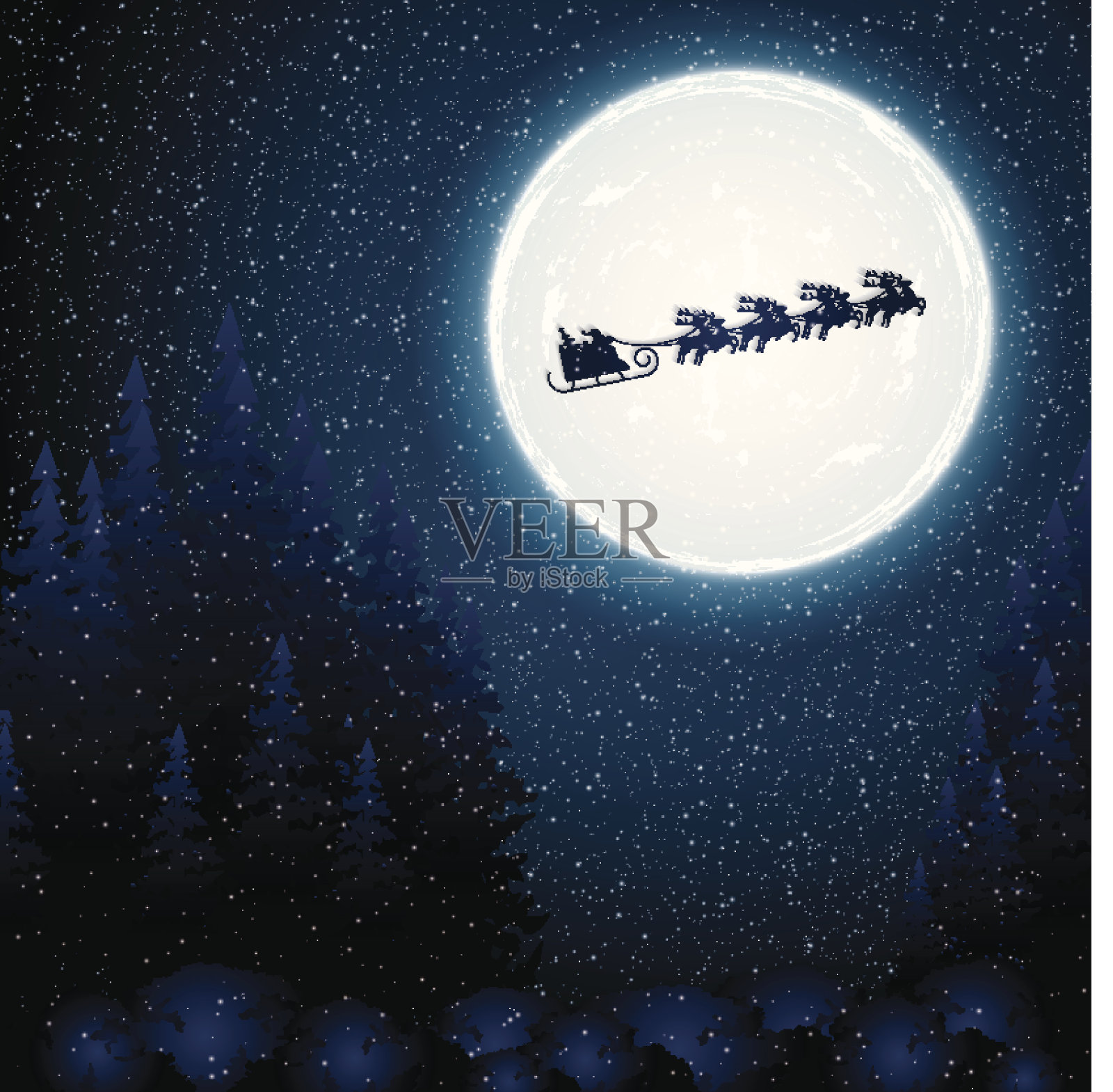 圣诞老人坐在驯鹿雪橇上插画图片素材