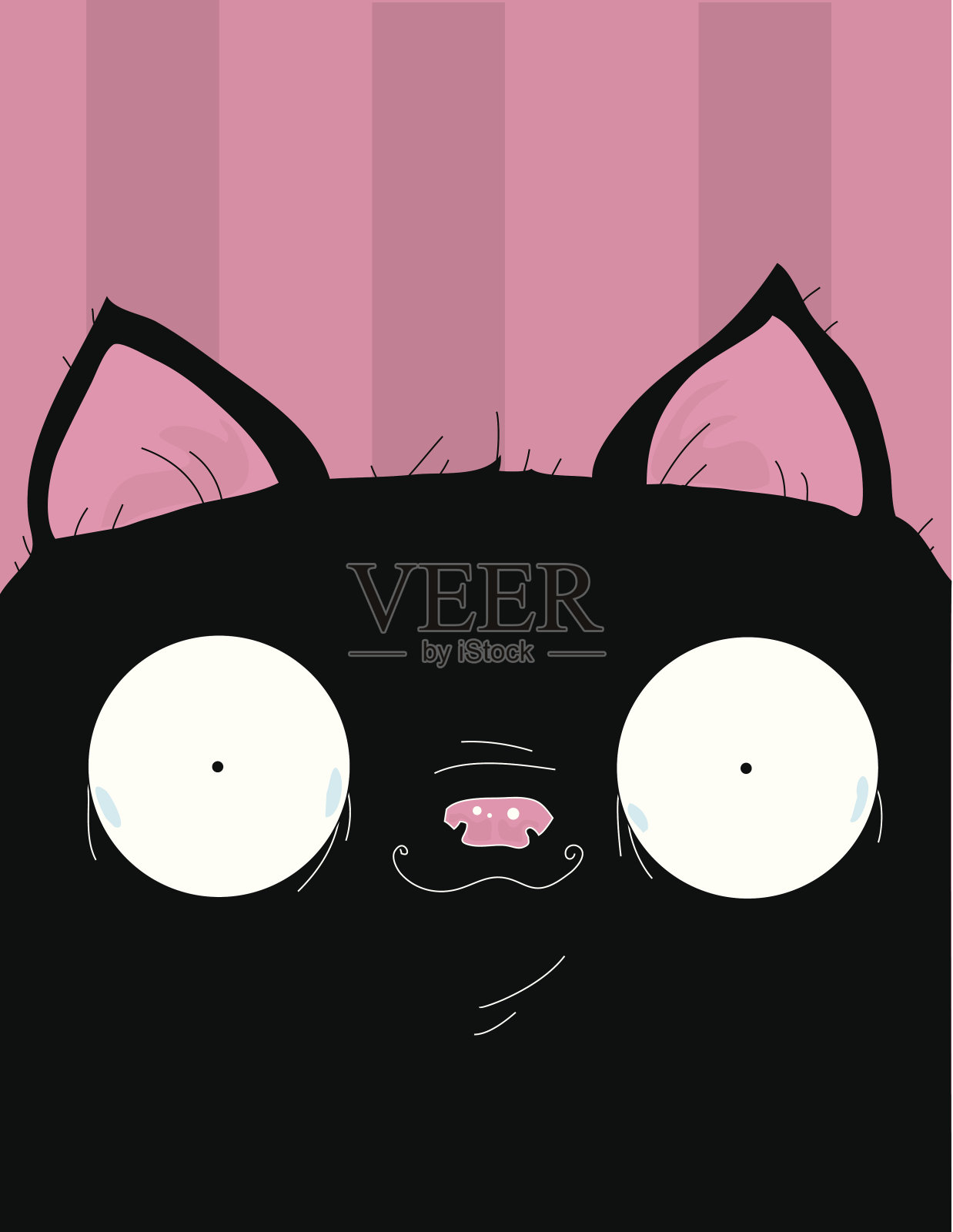 胖黑猫脸插画图片素材