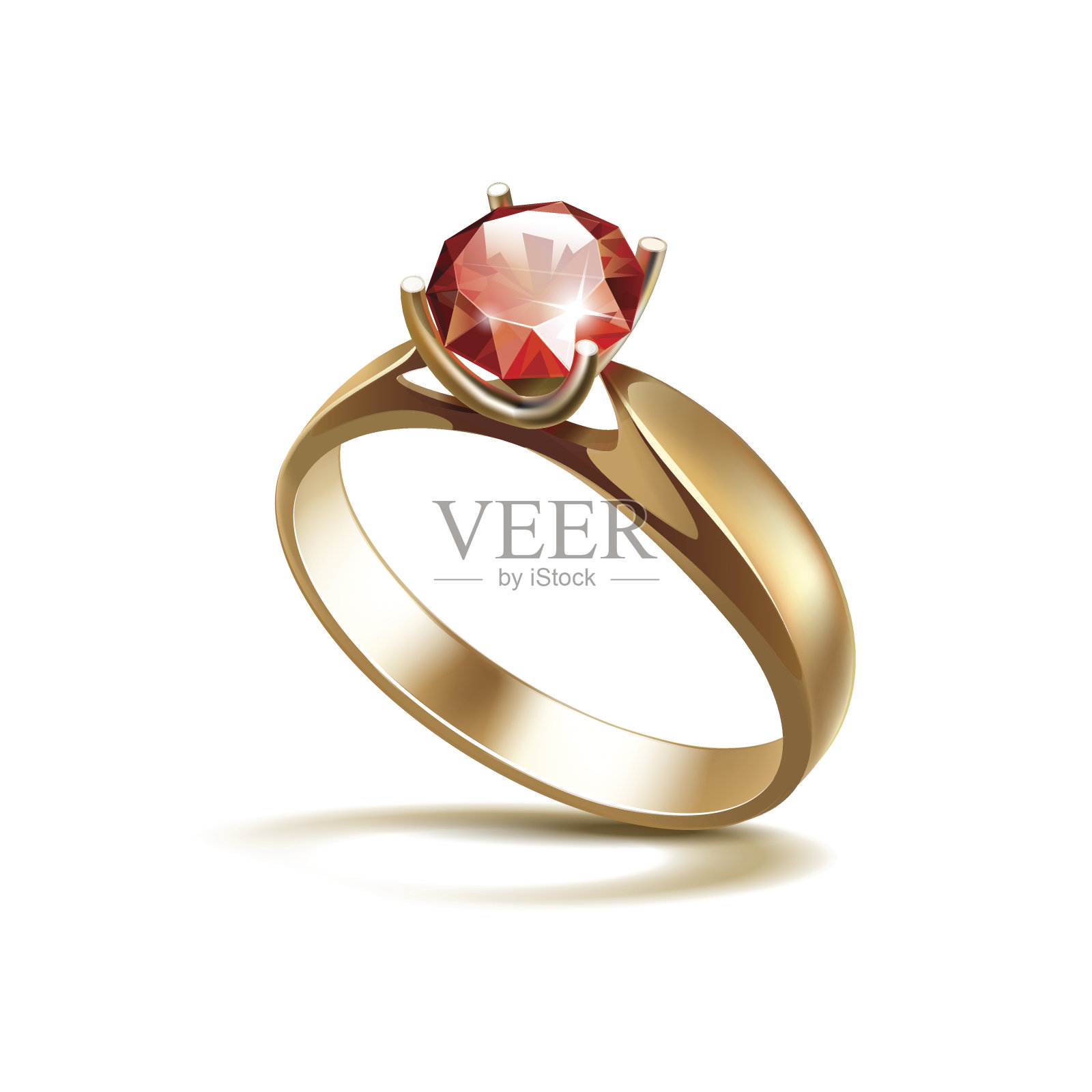 金订婚戒指与红色闪亮的清楚钻石孤立设计元素图片