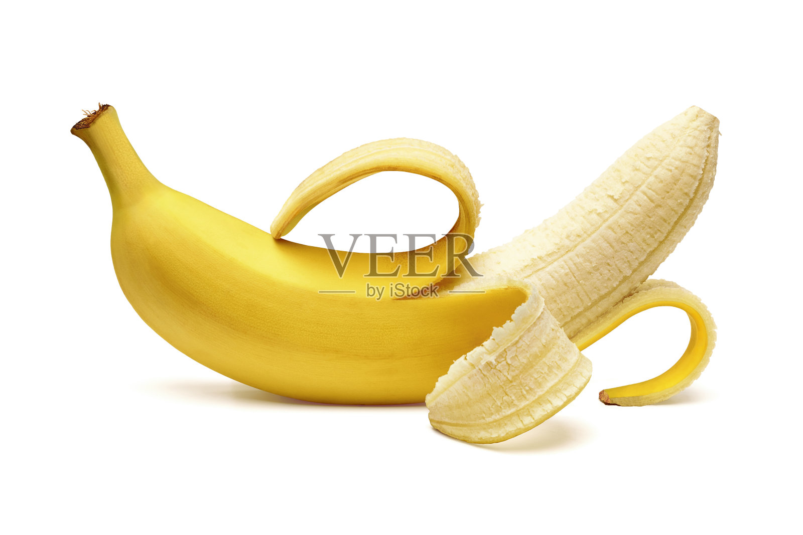 去皮的香蕉在白色的背景照片摄影图片