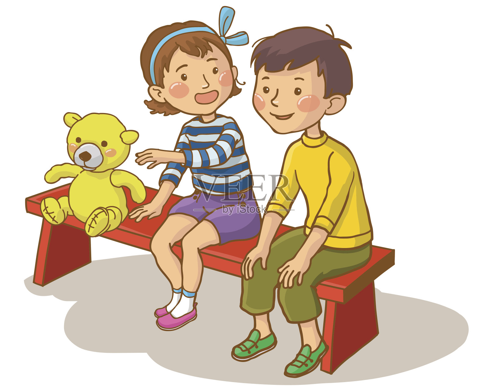 两个孩子在玩玩具插画图片素材