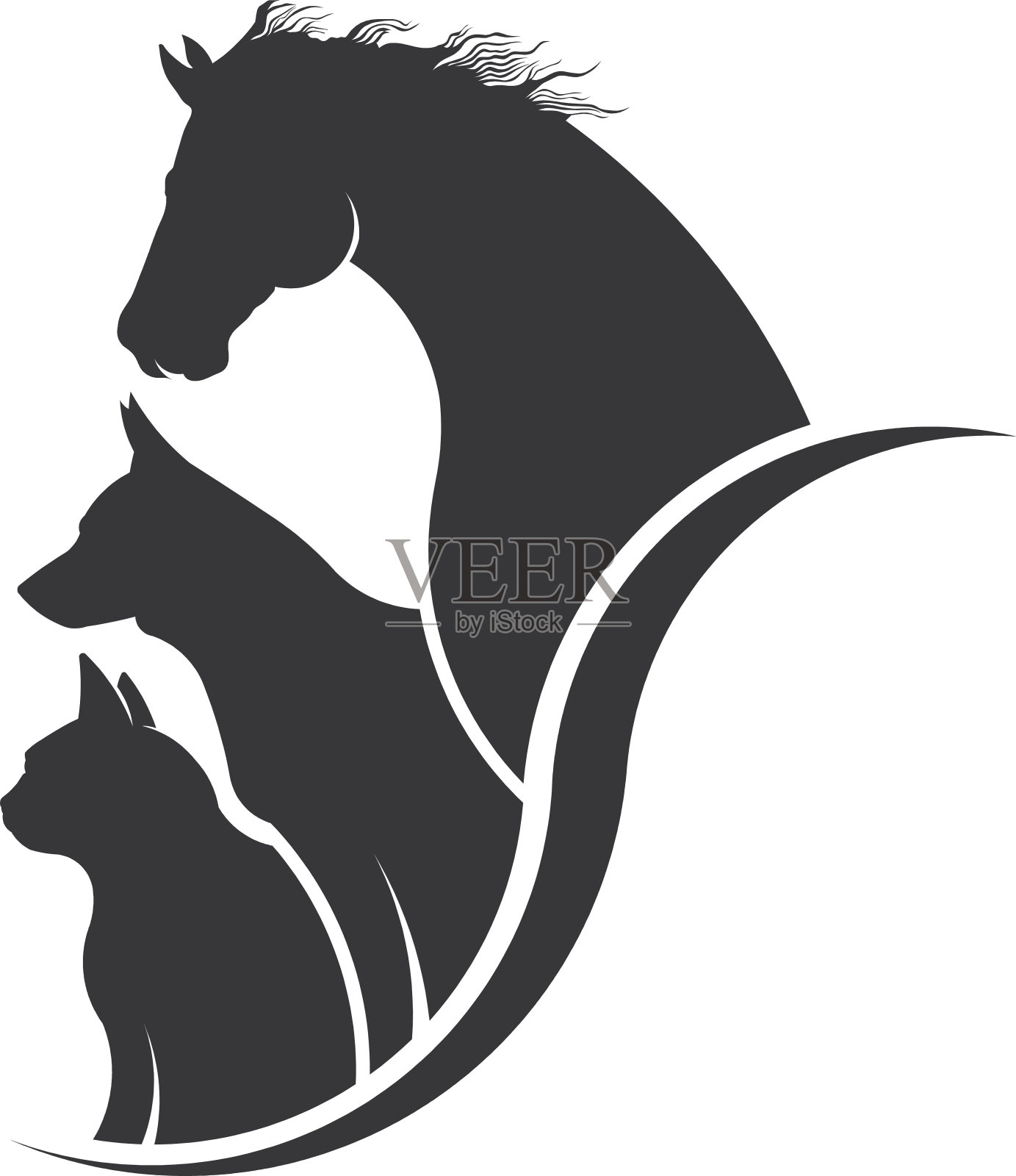 马，狗，猫动物爱人插图插画图片素材