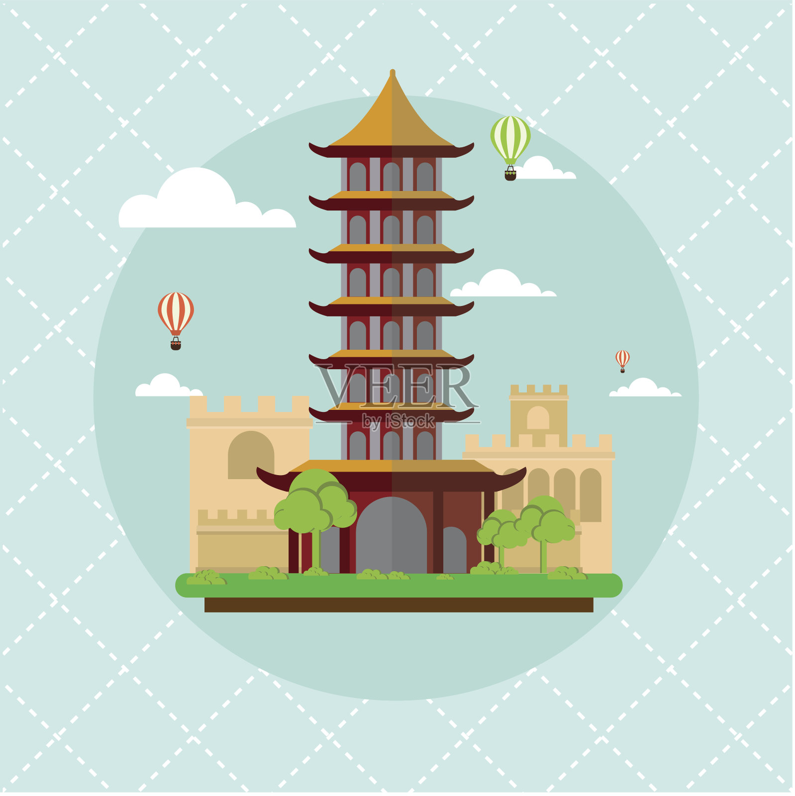 中国城市平面风格矢量插图插画图片素材