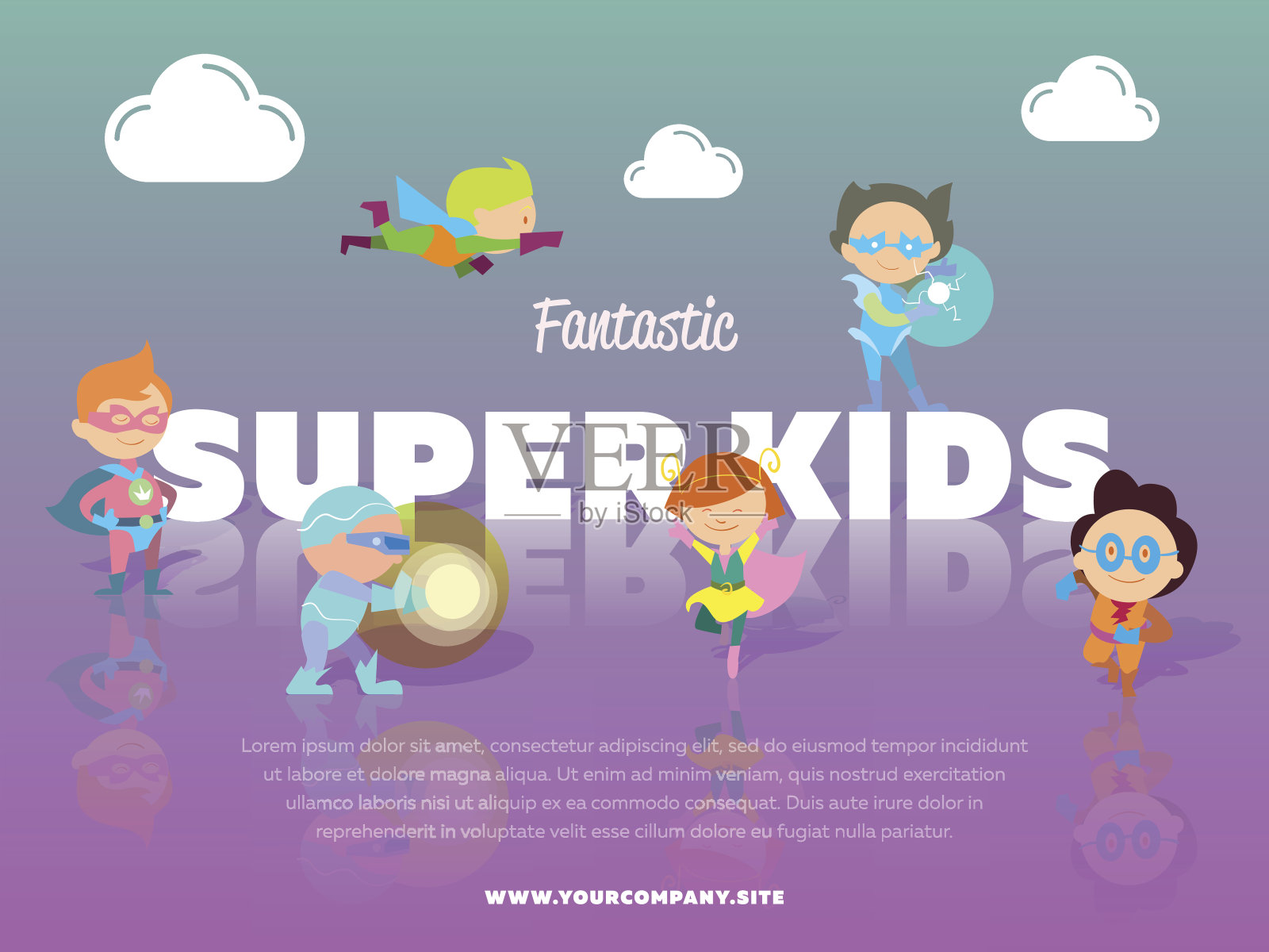 神奇的超级孩子横幅与孩子插画图片素材