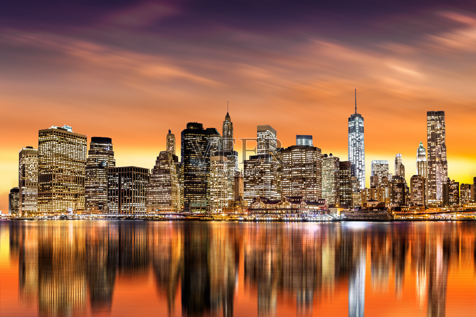 纽约金融区的日落照片摄影图片