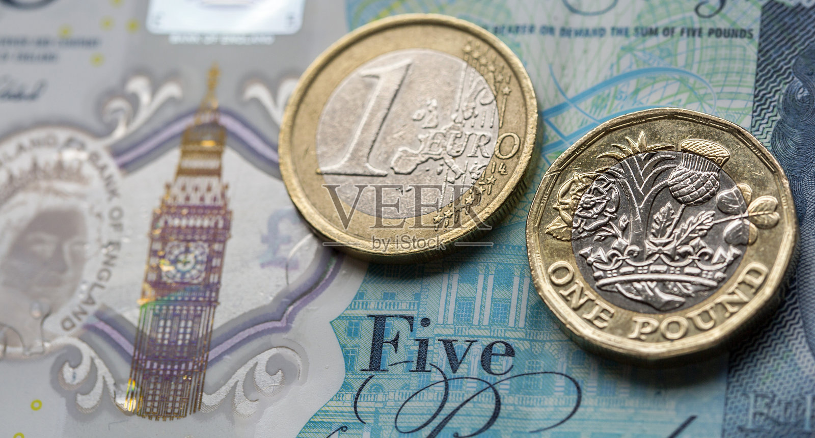新的英镑硬币和欧元照片摄影图片