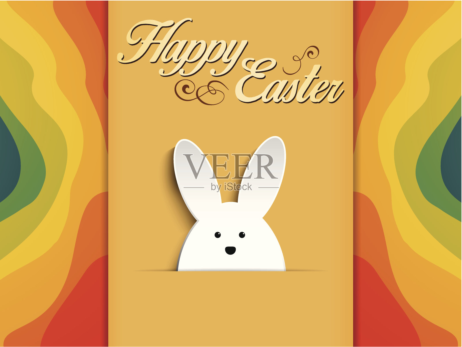 快乐的复活节兔子兔子在彩虹背景插画图片素材