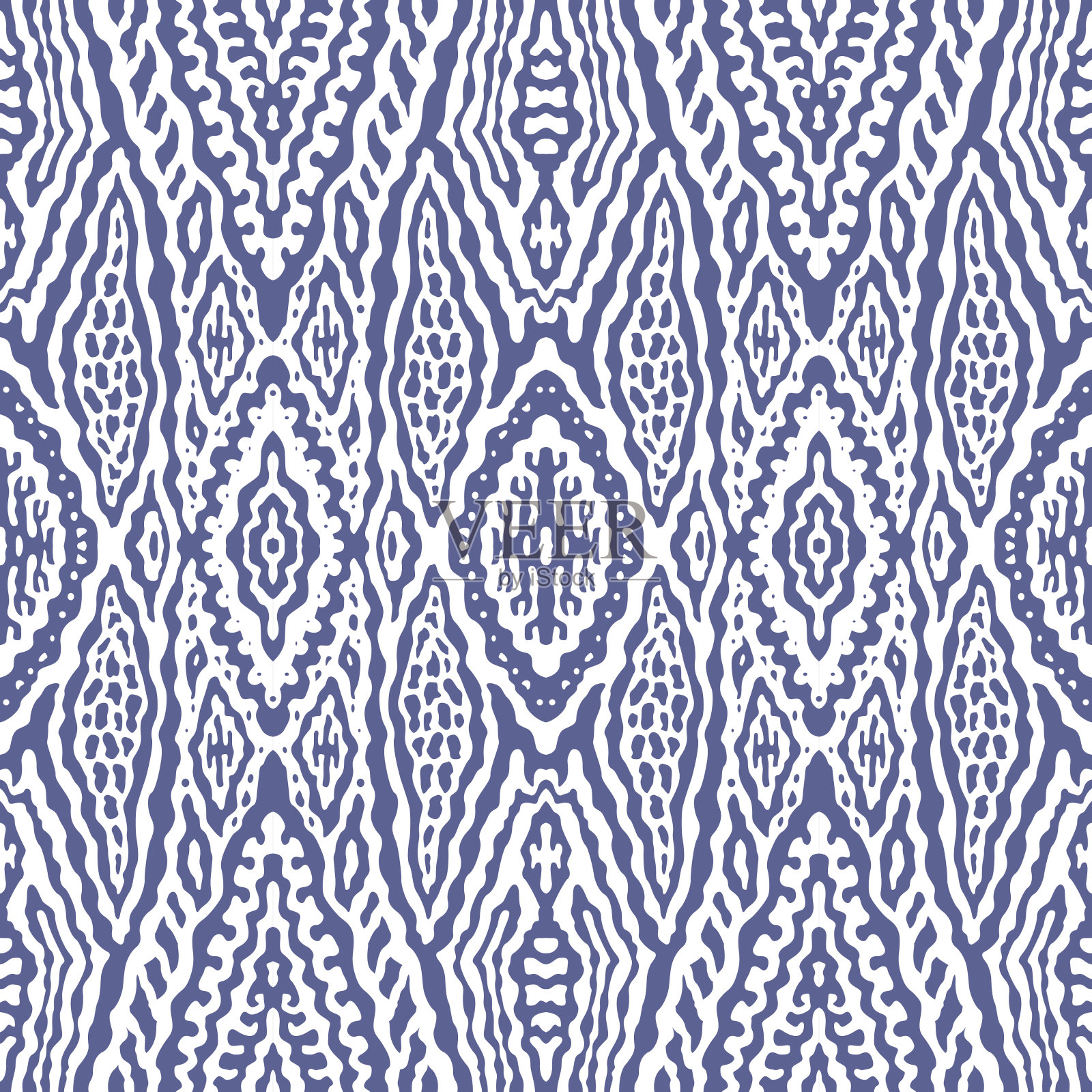 抽象手绘几何无缝伊卡特图案装饰民族装饰，靛蓝色和白色的背景。蜡染、墙纸、包装纸、shibori装饰物、扎染印花纺织品、棉布插画图片素材
