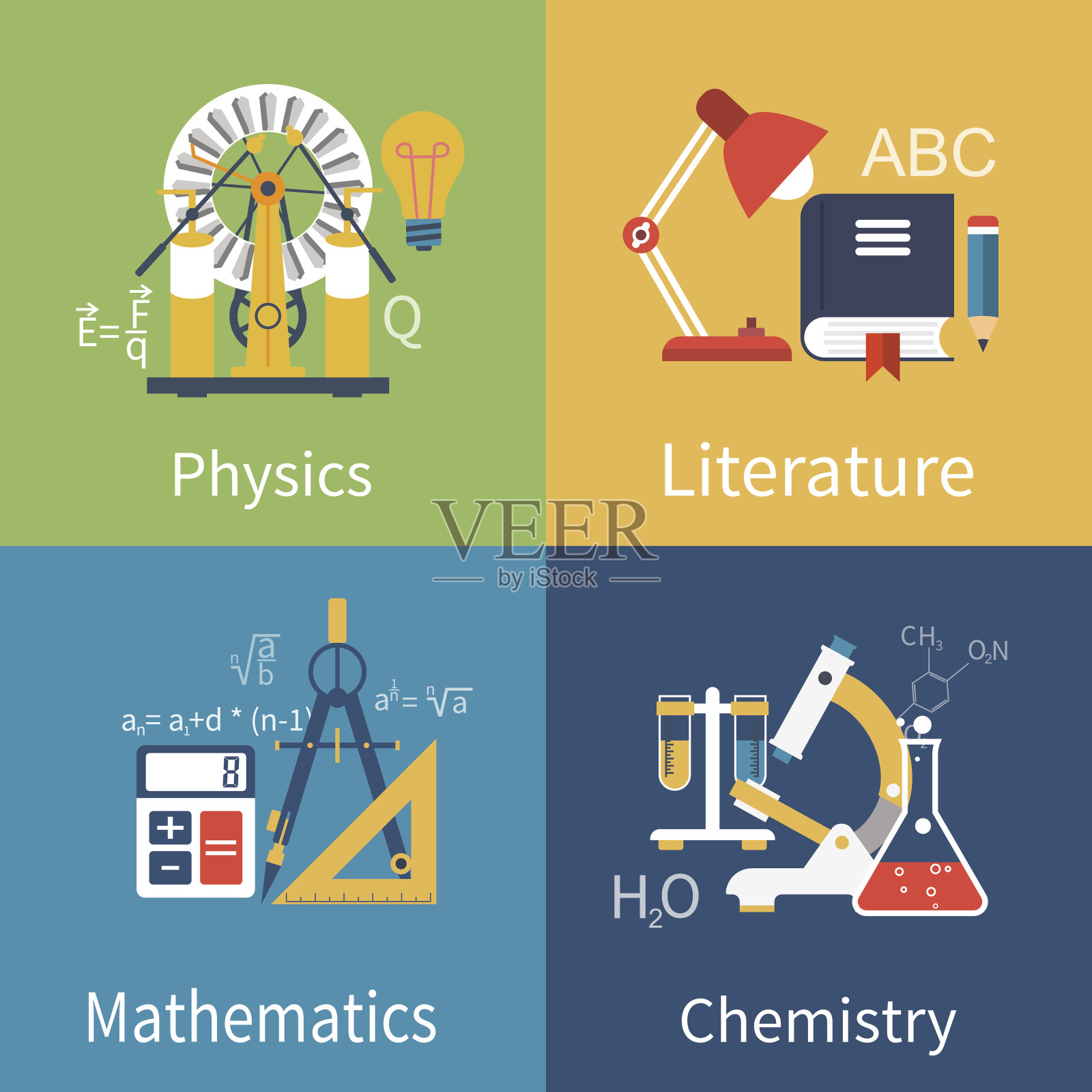 物理，化学，数学，文学插画图片素材
