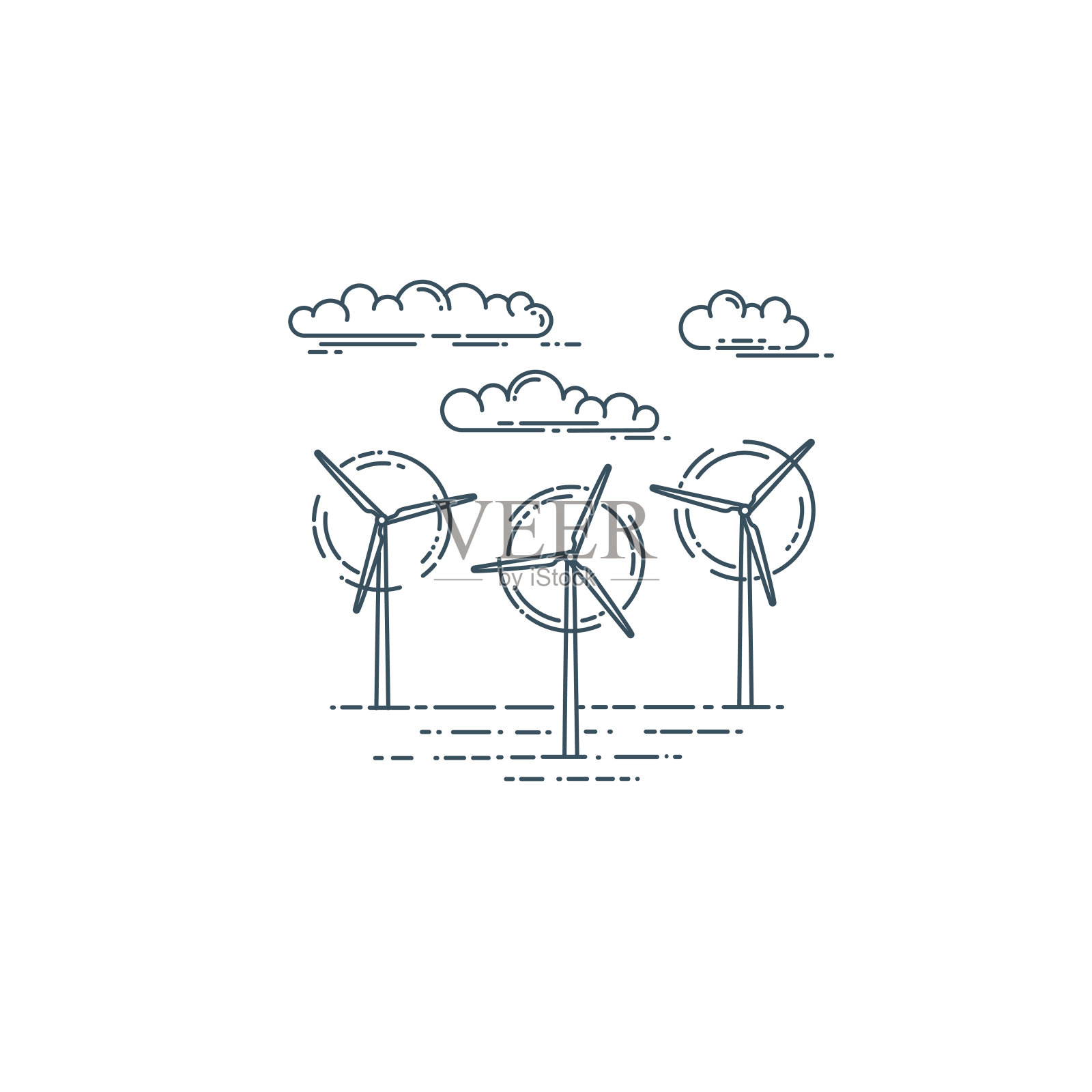 风力发电机涡轮机和云设计元素图片