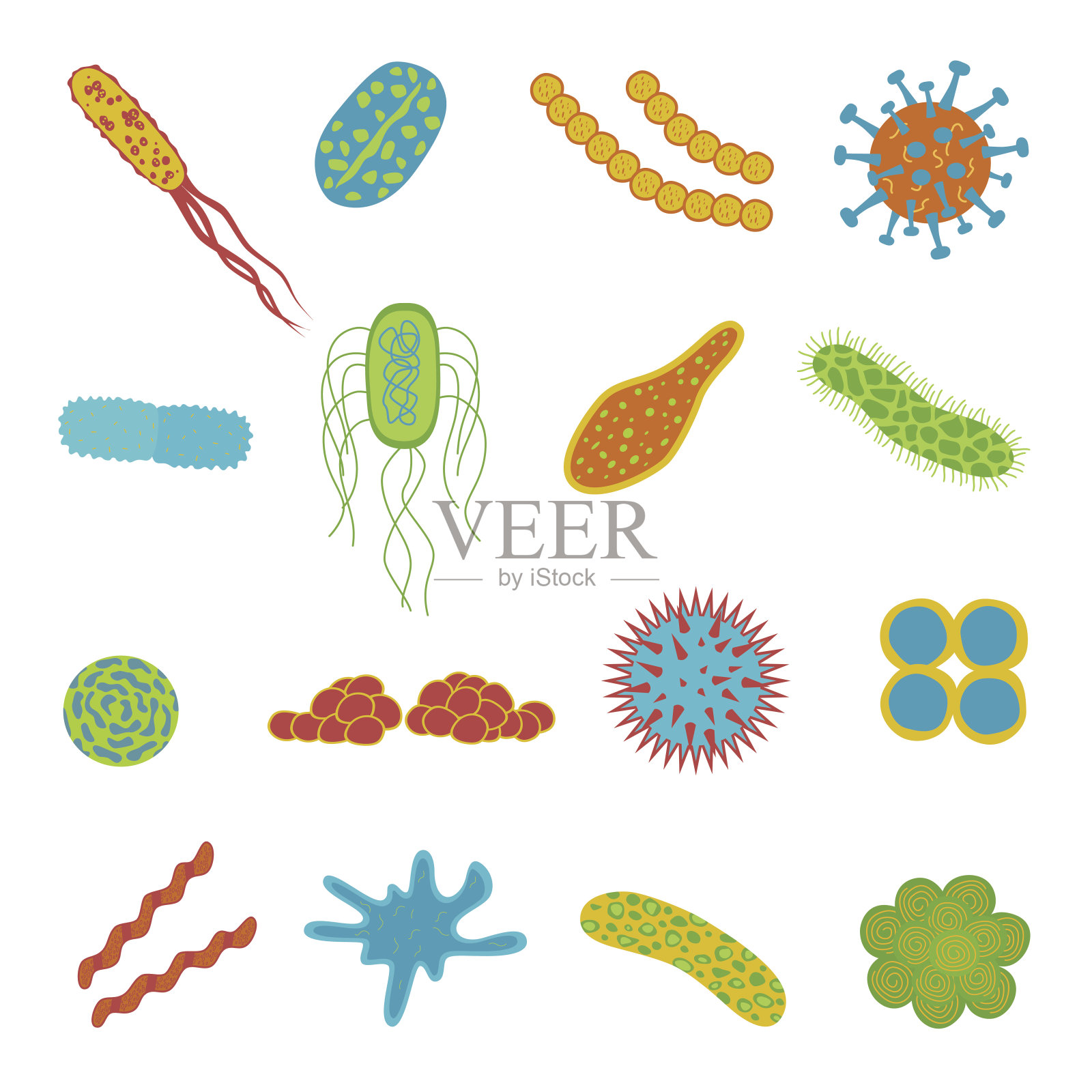 病毒和细菌图标隔离在白色背景上。插画图片素材