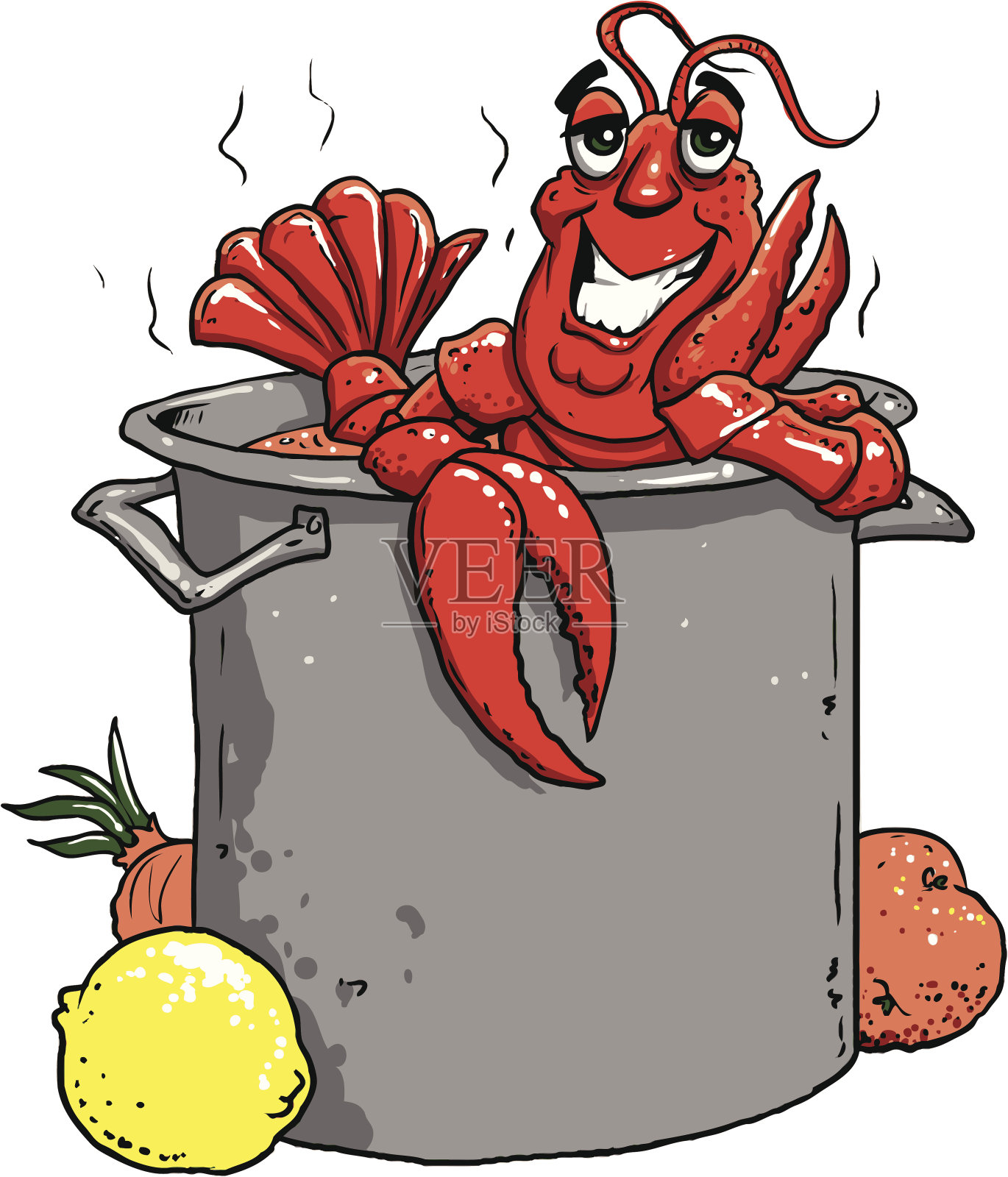 大锅里快乐的小龙虾插画图片素材