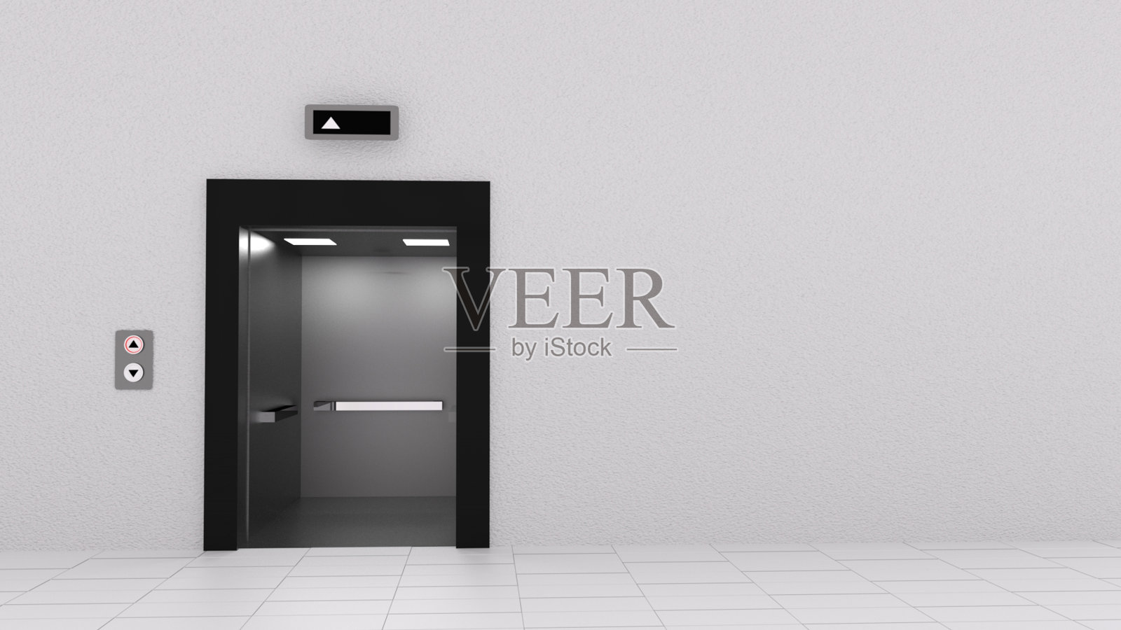 电梯的3D渲染与开放的门照片摄影图片