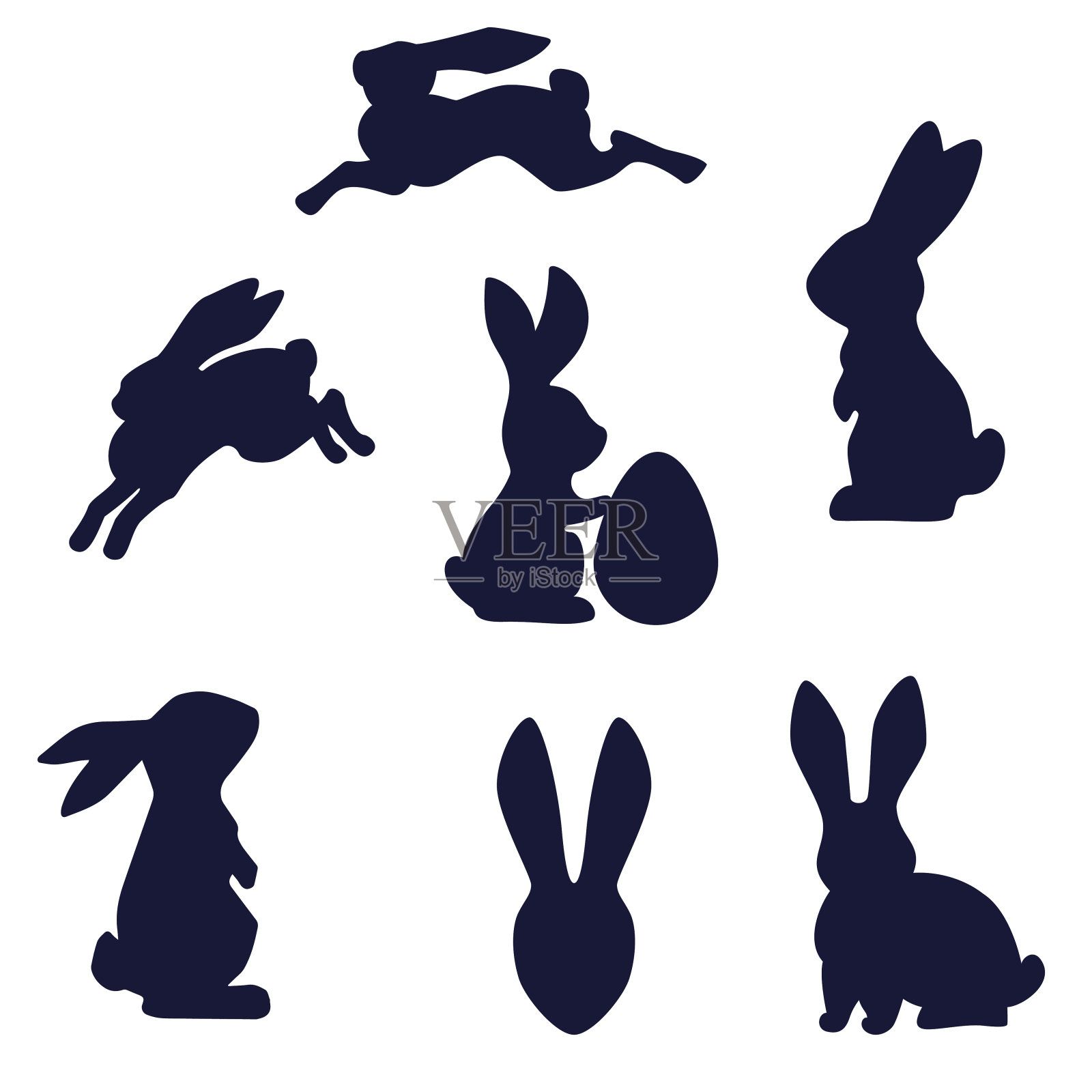 复活节兔子黑色轮廓矢量孤立在白色背景设计元素图片