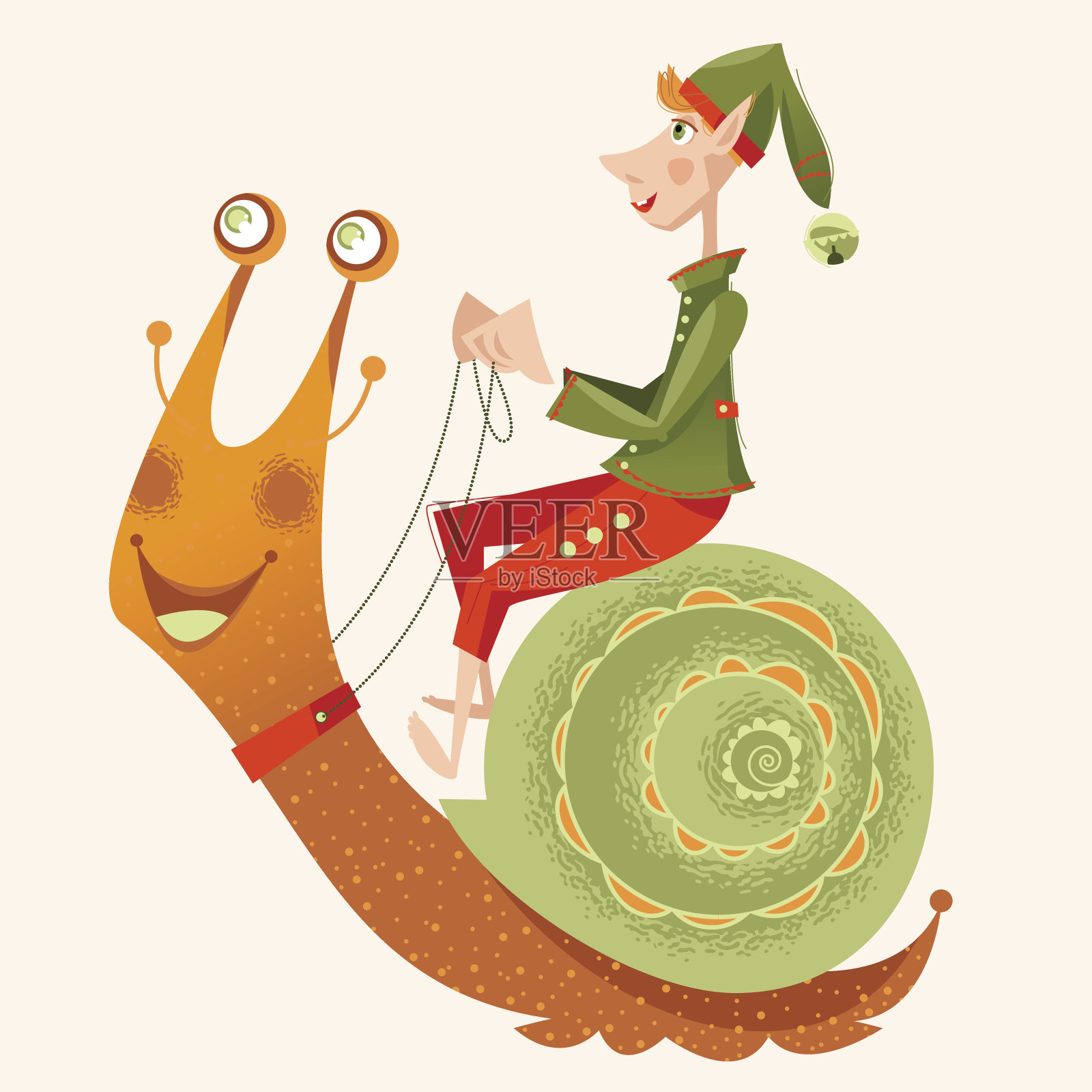 小侏儒骑着蜗牛。设计元素图片