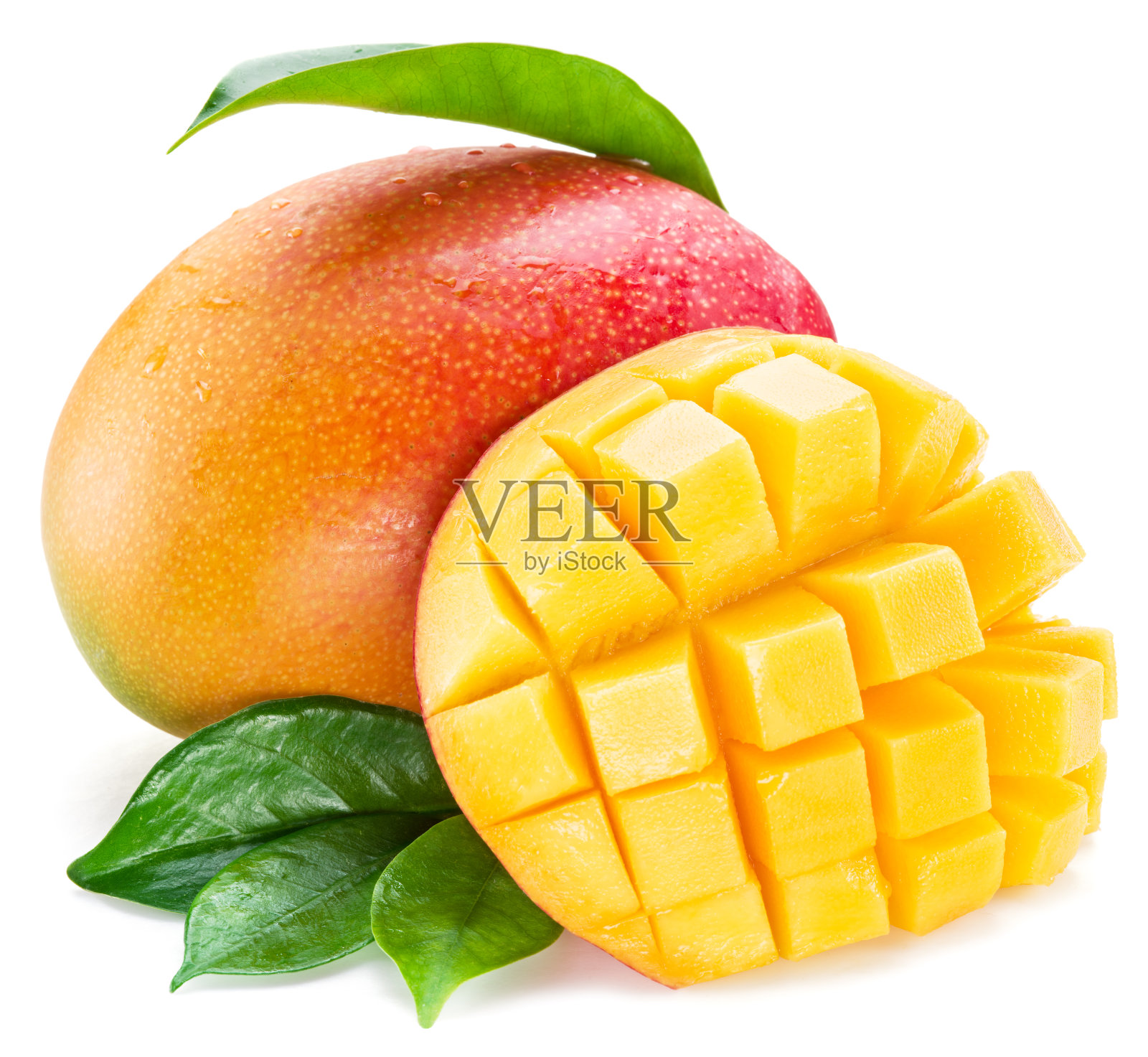 芒果方块和芒果水果。照片摄影图片