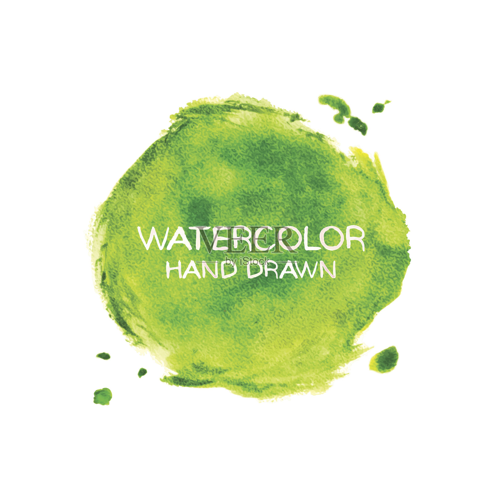 绿色抽象水彩背景。手绘水彩污渍，飞溅和滴插画图片素材