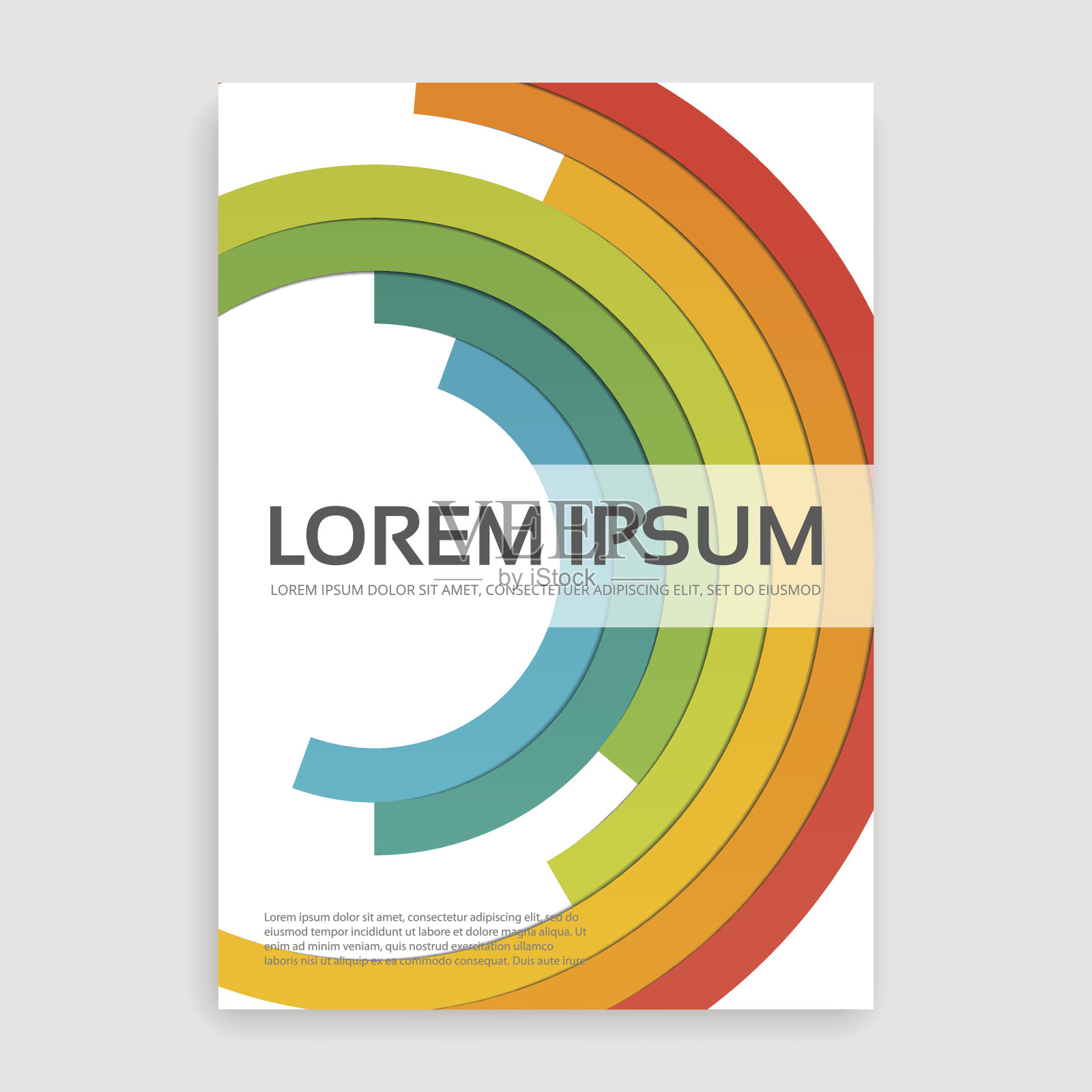 年度报告小册子设计封面与多色半环。设计模板素材