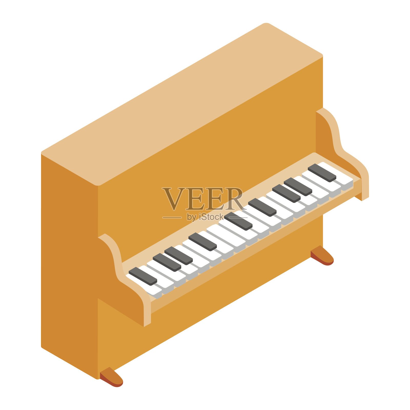 棕色直立钢琴图标，等距3d风格设计元素图片