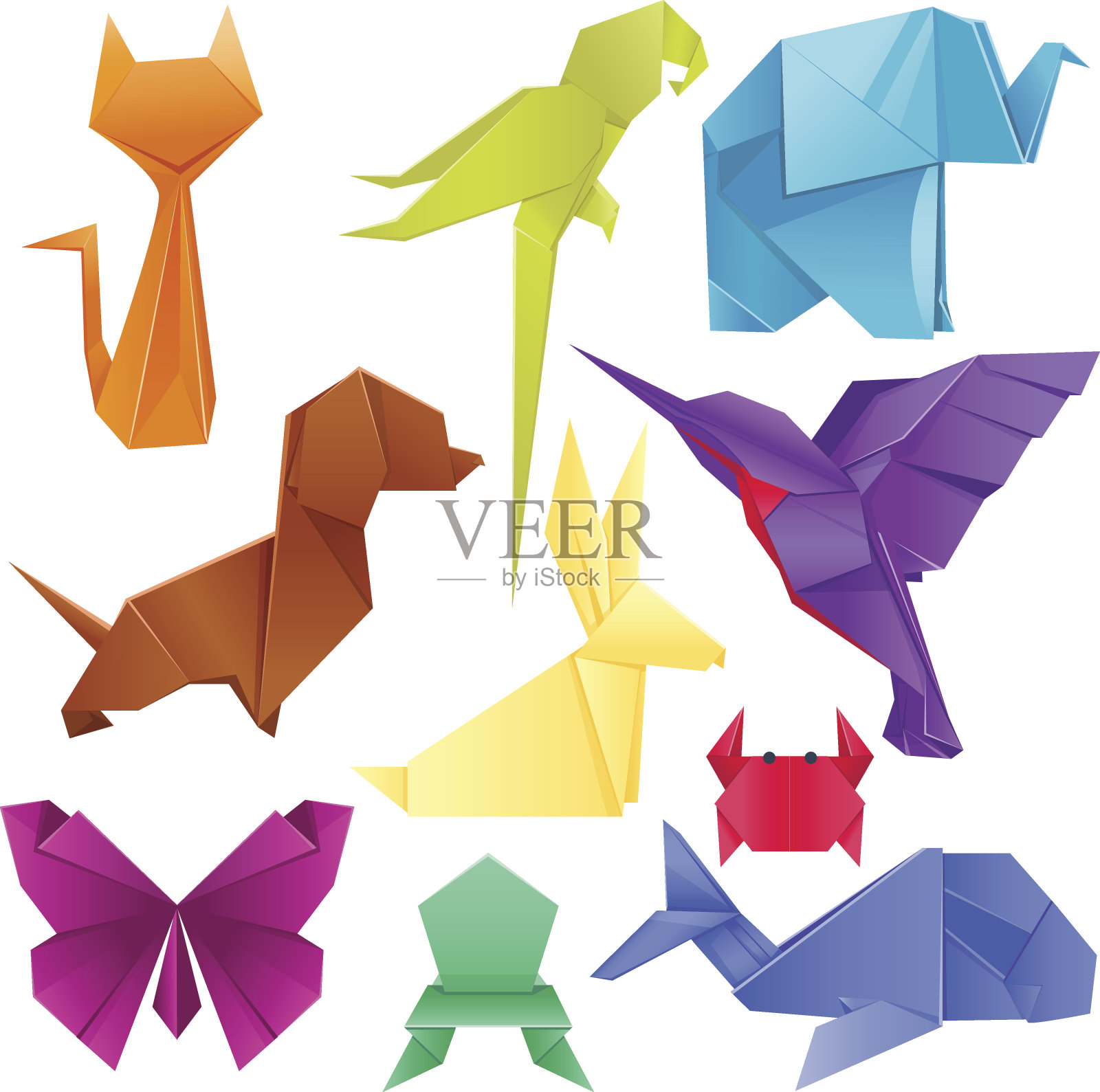 动物折纸集日本折叠现代野生动物爱好符号创意装饰矢量插图设计元素图片